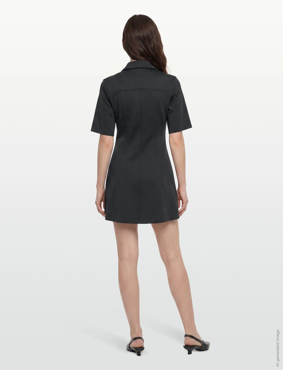 Ganni - Black Scuba Neoprene Mini Dress - skjortklänningar - black - 4