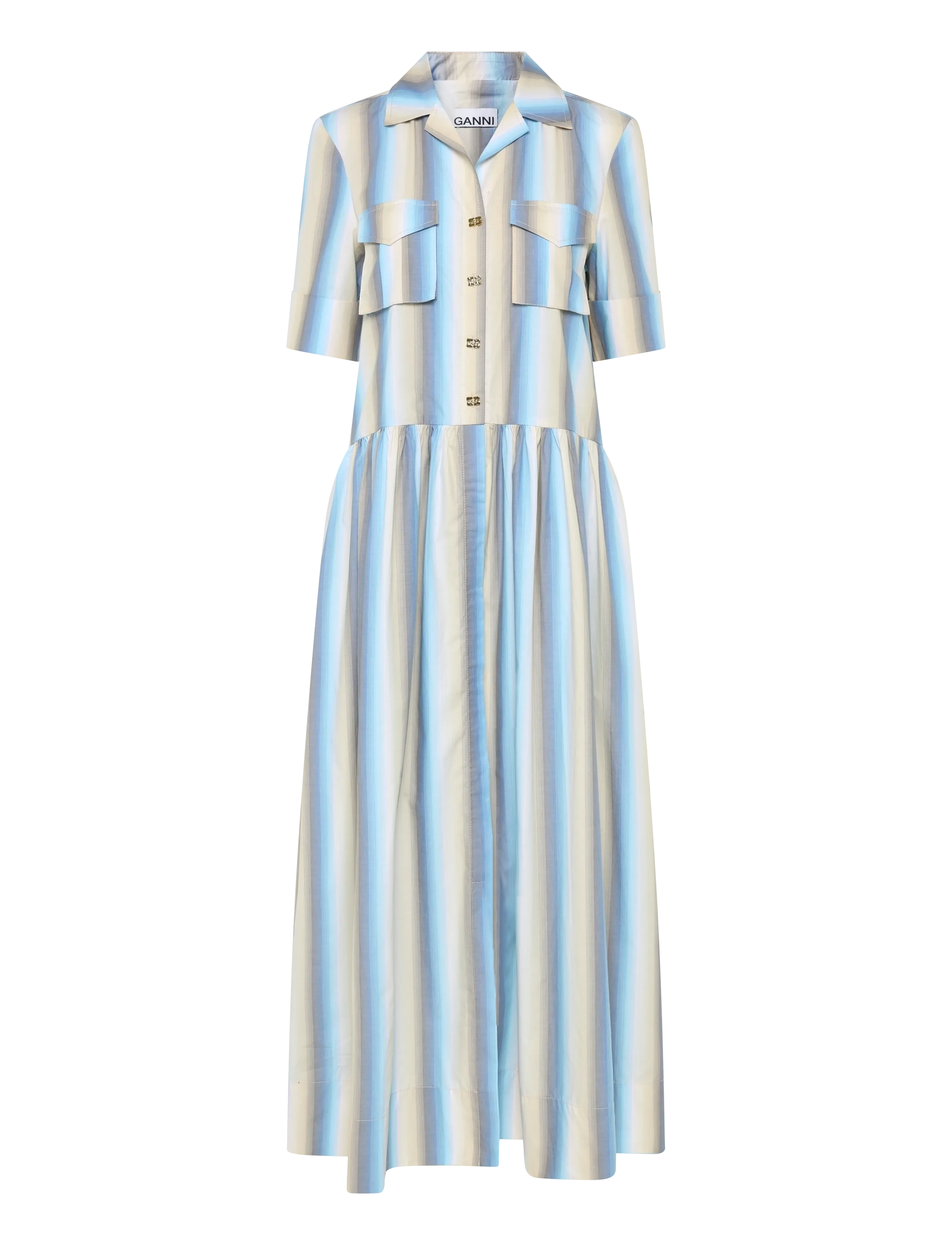 Ganni - Striped Button Up Shirt Dress - multicolored - 1