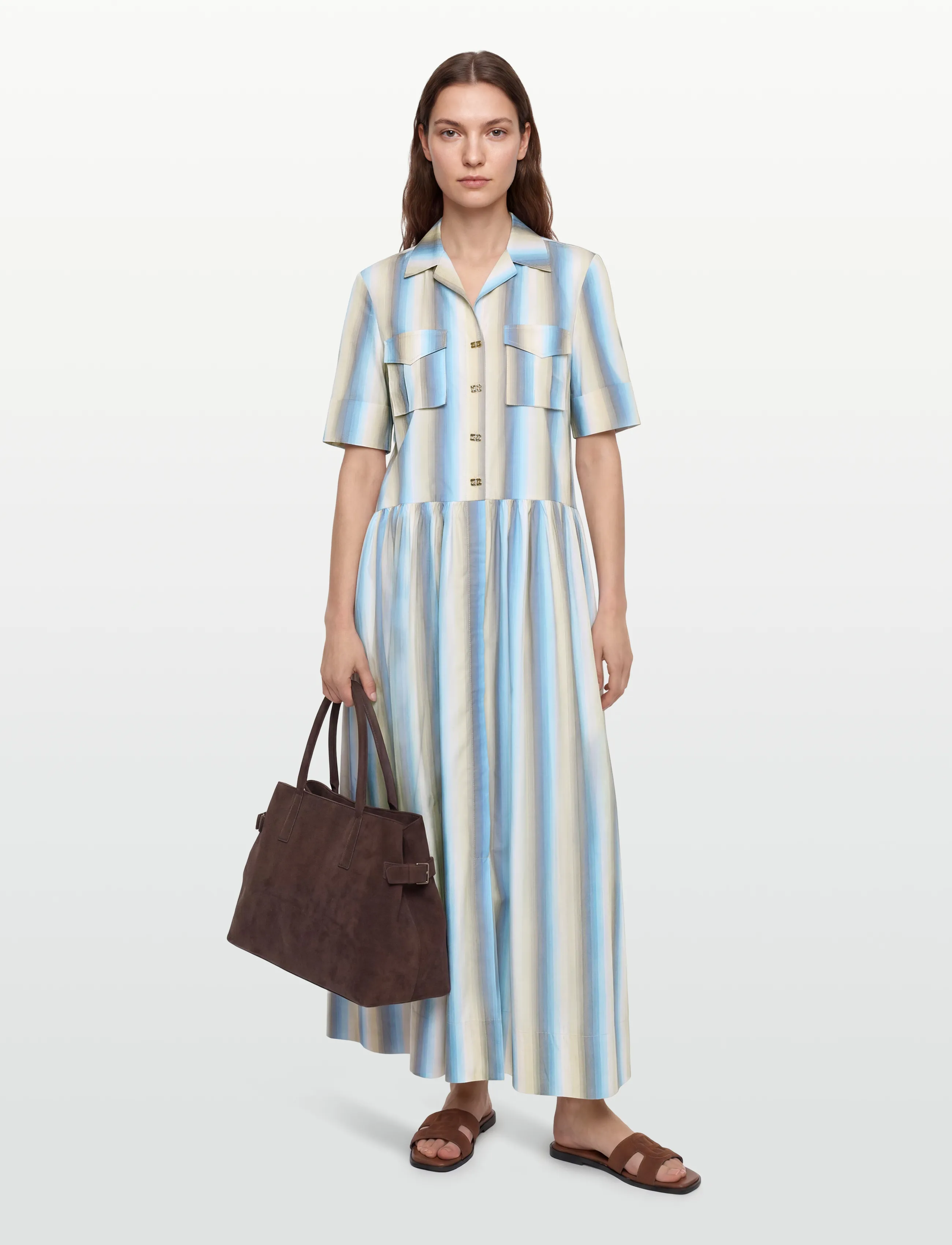 Ganni Striped Button Up Shirt Dress, 34, Multi/patterned, Kjoler > Maxikjole, Dame