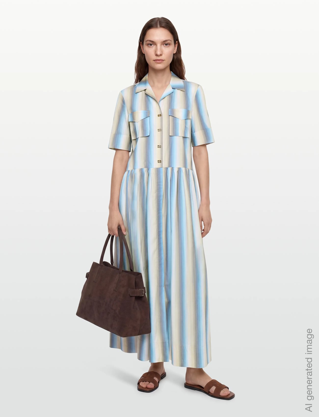 Striped Button Up Shirt Dress - MULTICOLORED