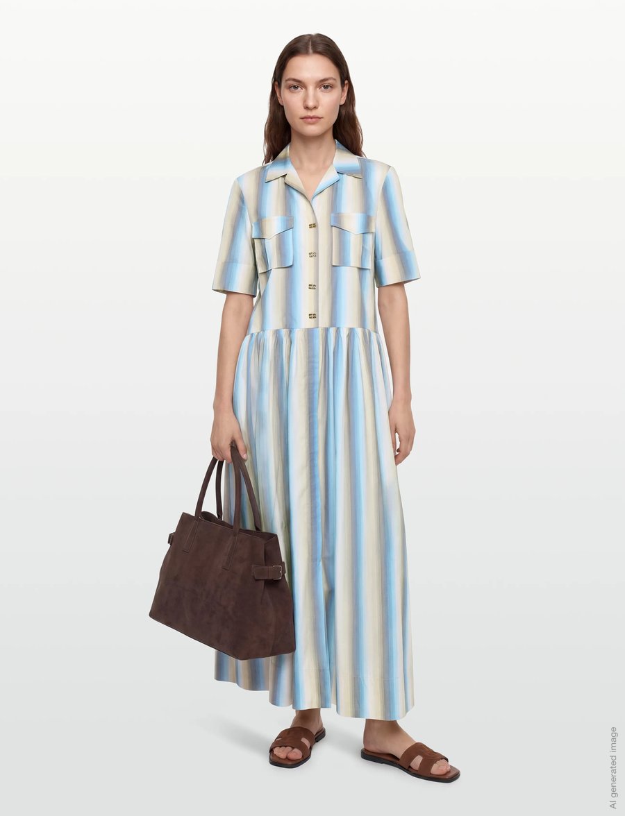 Ganni - Striped Button Up Shirt Dress - summer dresses - multicolored - 0