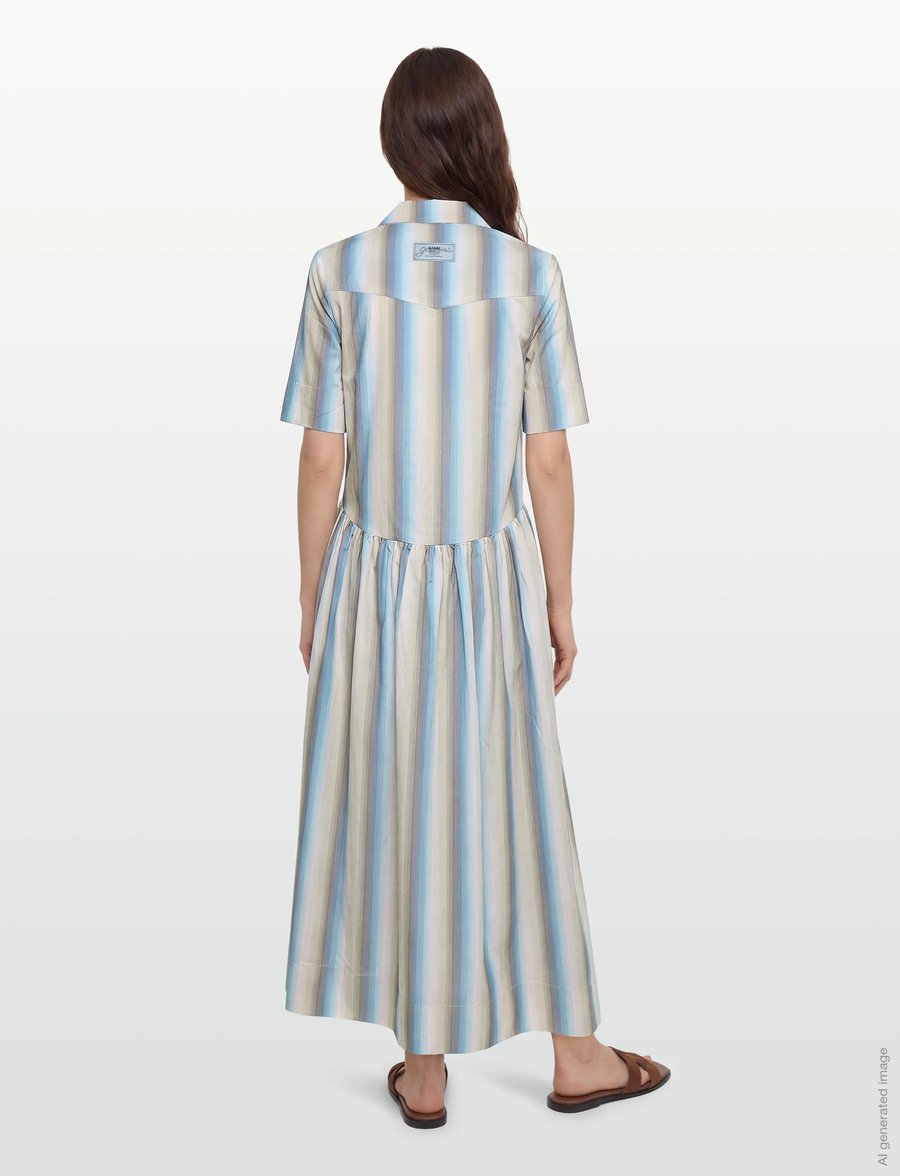 Ganni - Striped Button Up Shirt Dress - summer dresses - multicolored - 4