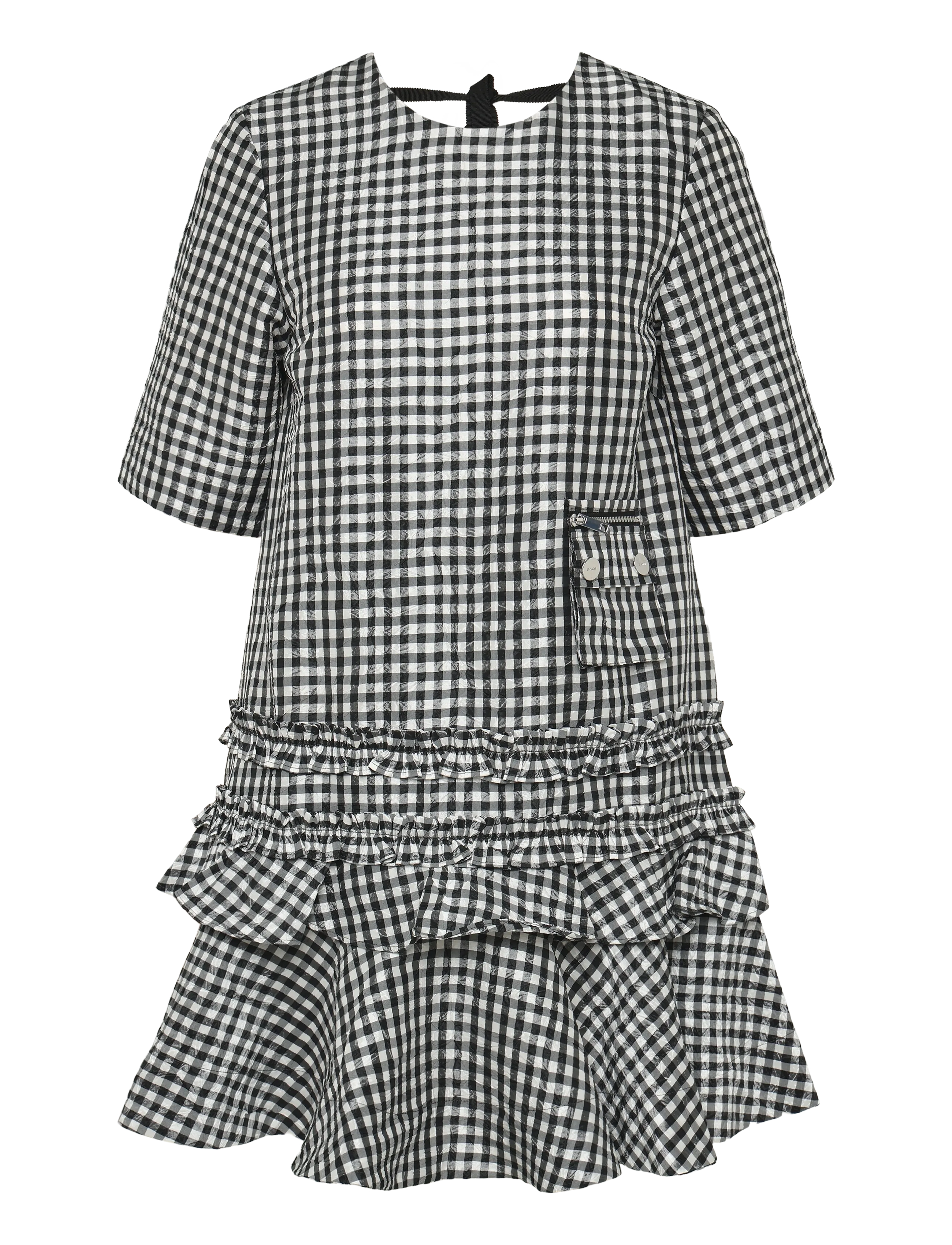 Ganni Crinkled Check Mini Dress - GANNI - BLACK / black
