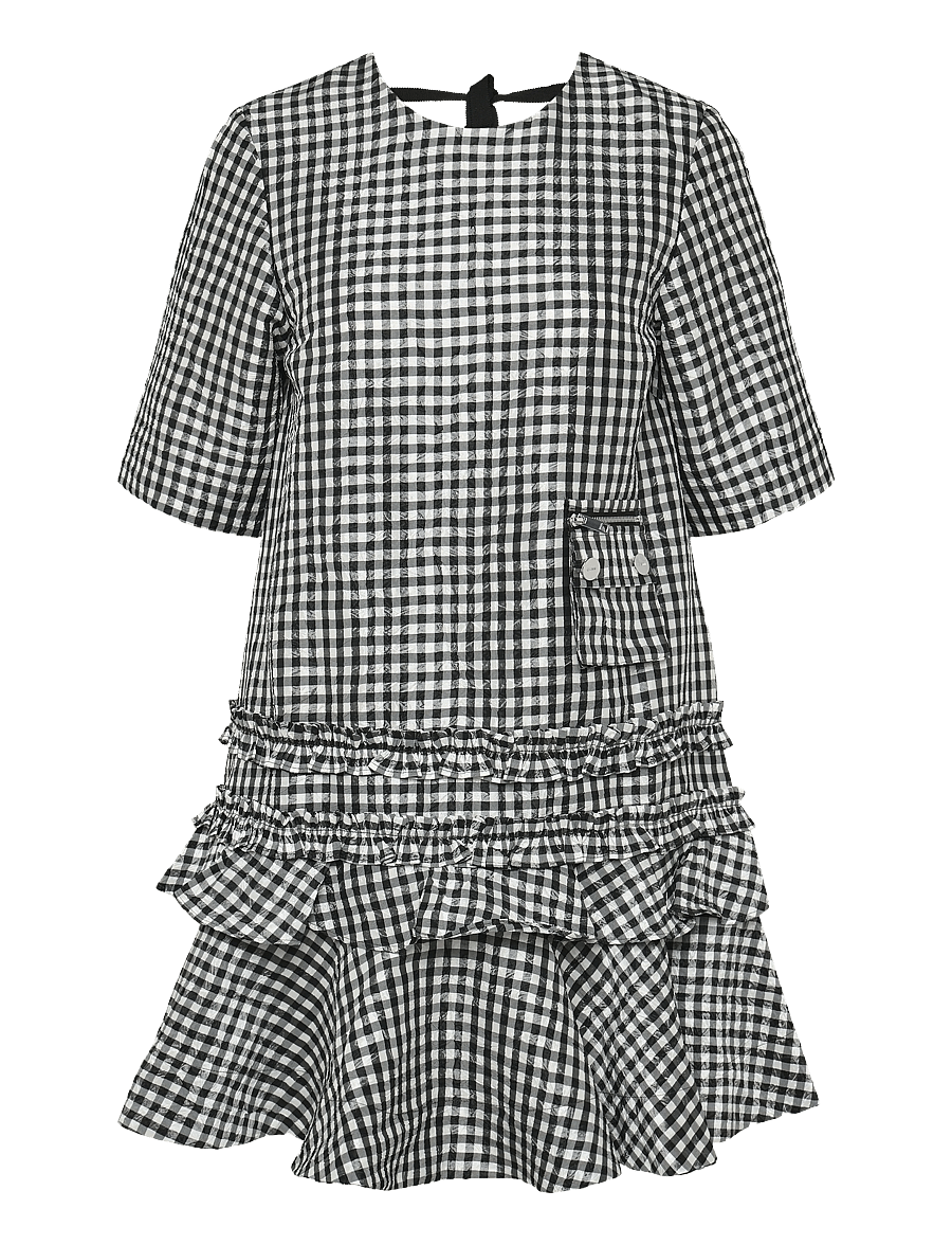 Ganni - Crinkled Check Mini Dress - korta klänningar - black - 0
