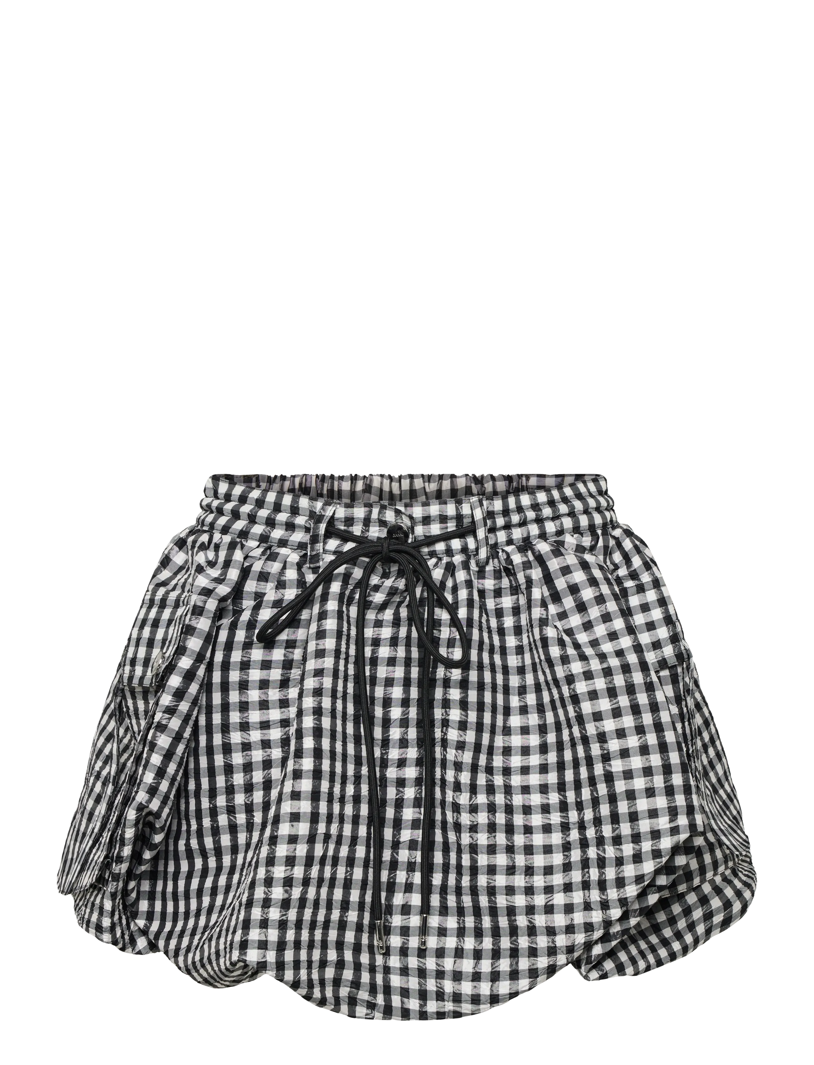 Ganni - Crinkled Taffeta Check Mini Bubble Skirt - black - 1