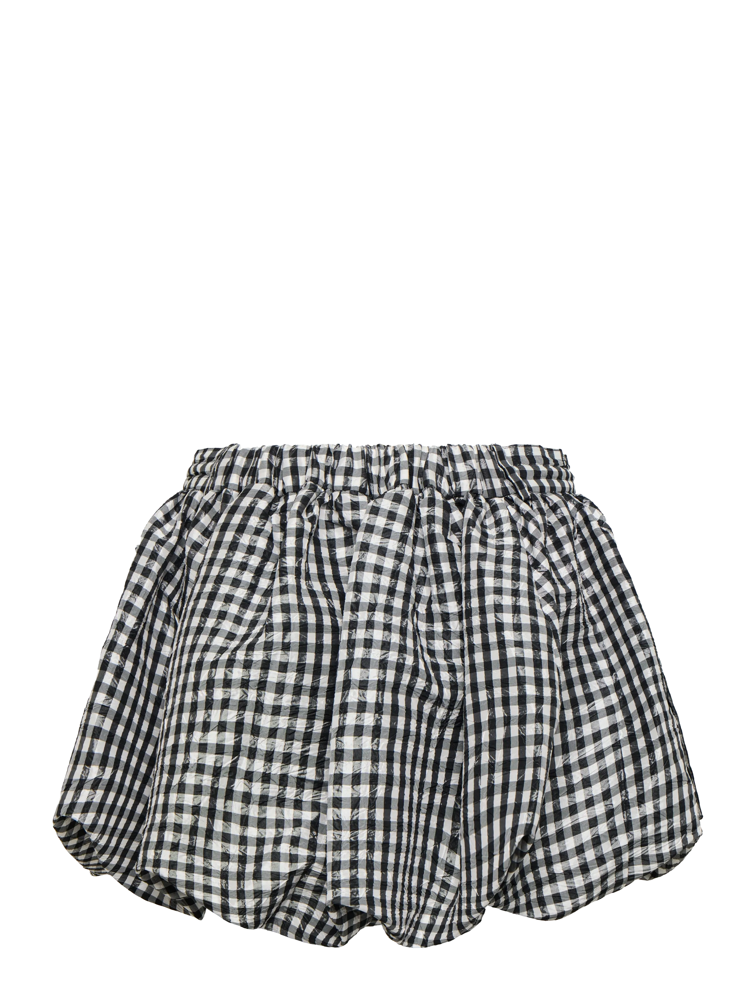 Ganni - Crinkled Taffeta Check Mini Bubble Skirt - black - 2