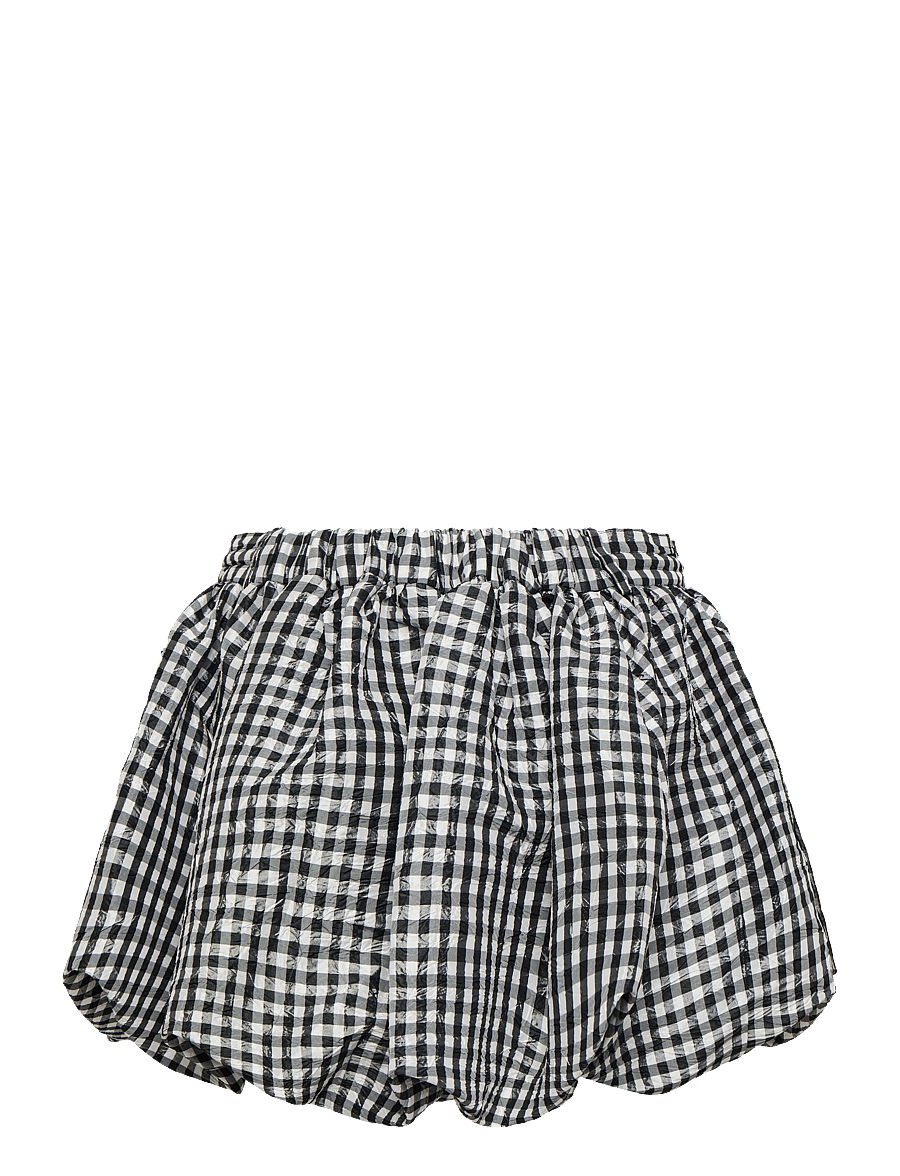 Ganni - Crinkled Taffeta Check Mini Bubble Skirt - korta kjolar - black - 2