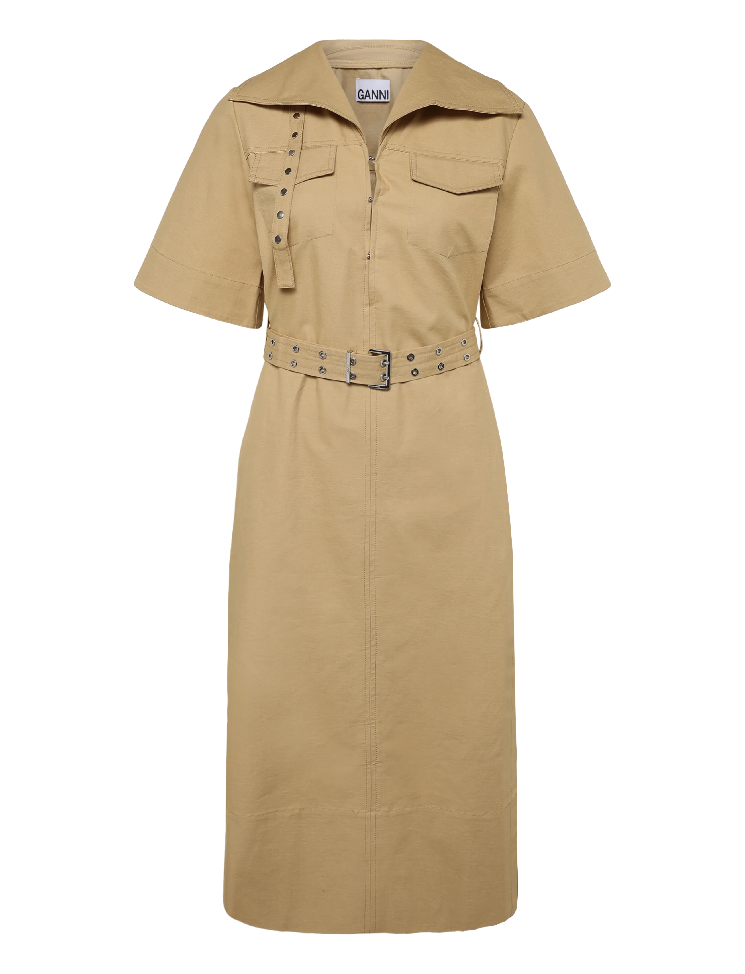 Ganni Cowl Neck Summer Suiting Dress - Skjortklänningar - BEIGE / beige