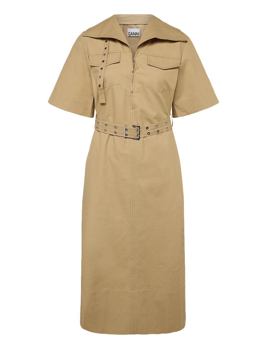 Ganni - Cowl Neck Summer Suiting Dress - suvekleidid - beige - 0