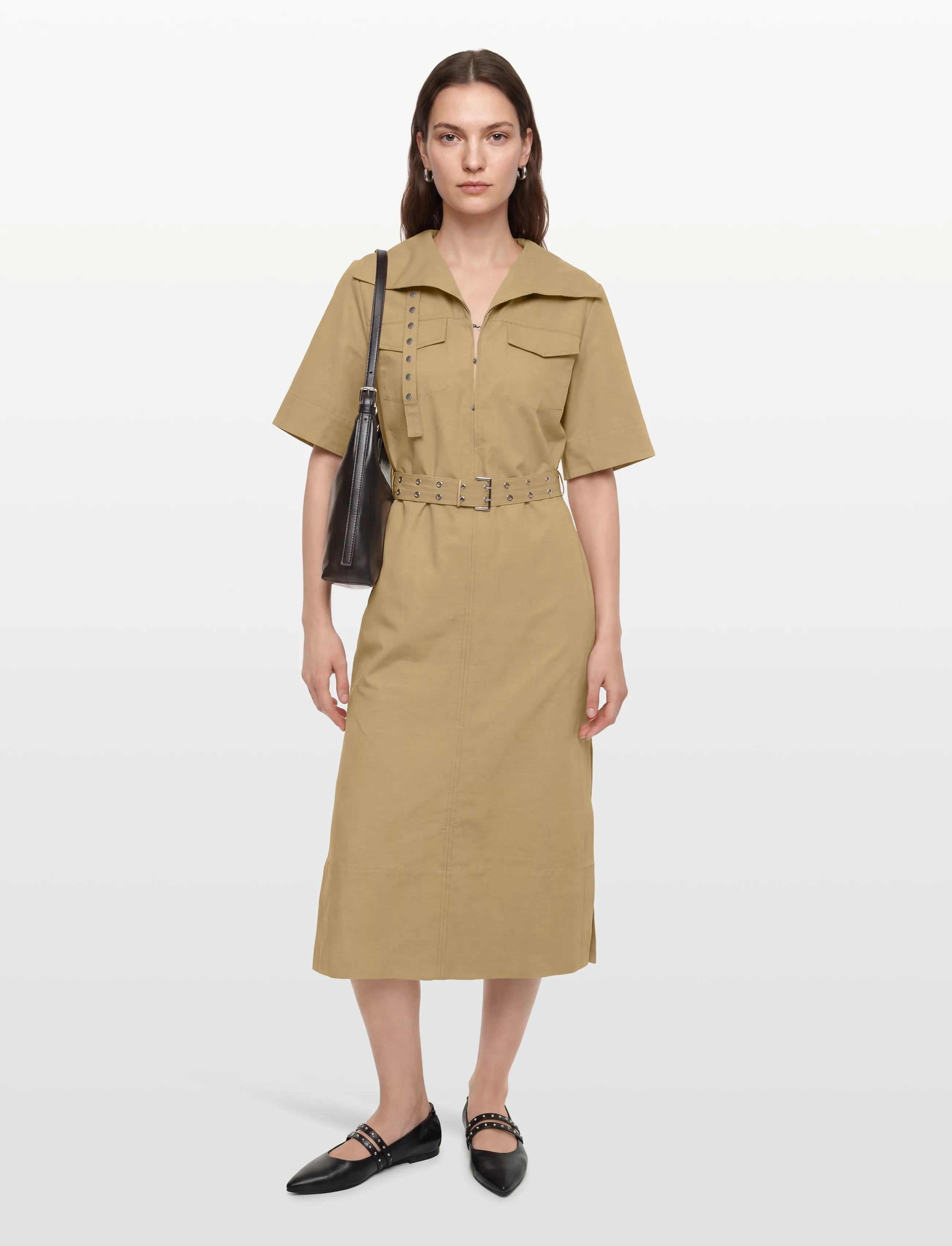 Ganni Cowl Neck Summer Suiting Dress, 38, Dresses, Beige - Knee-length & Midi, Frauen
