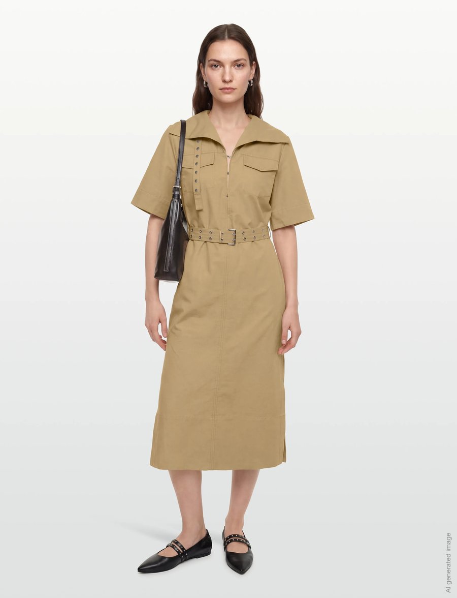 Ganni - Cowl Neck Summer Suiting Dress - sommerkleider - beige - 0