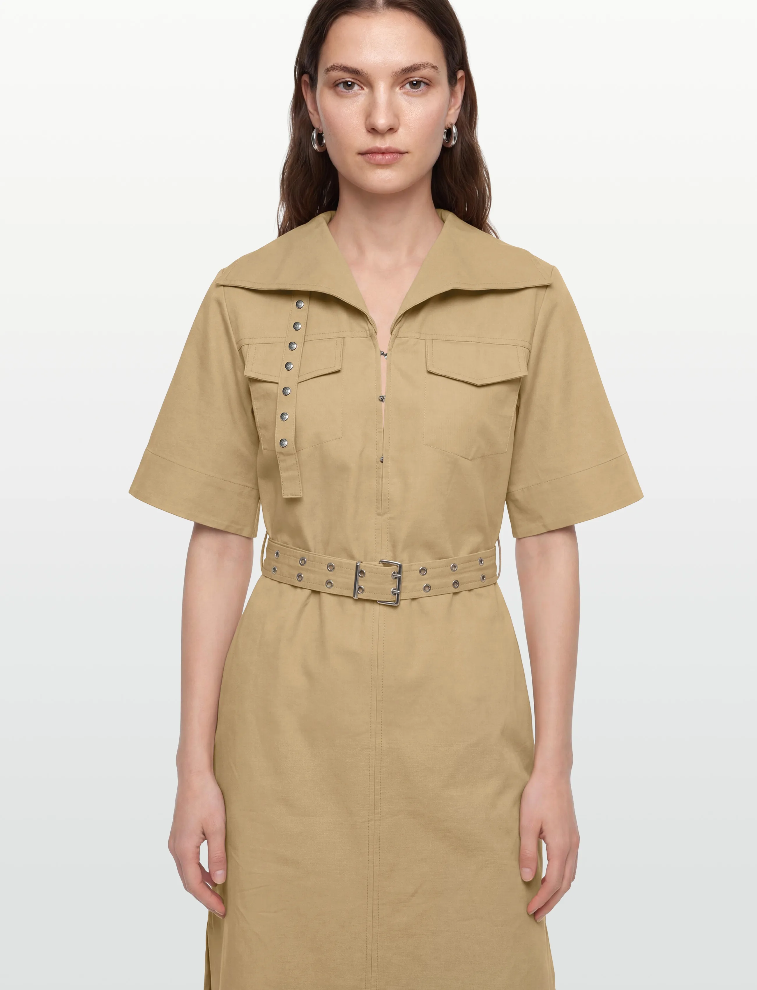 Ganni - Cowl Neck Summer Suiting Dress - sommerkleider - beige - 3