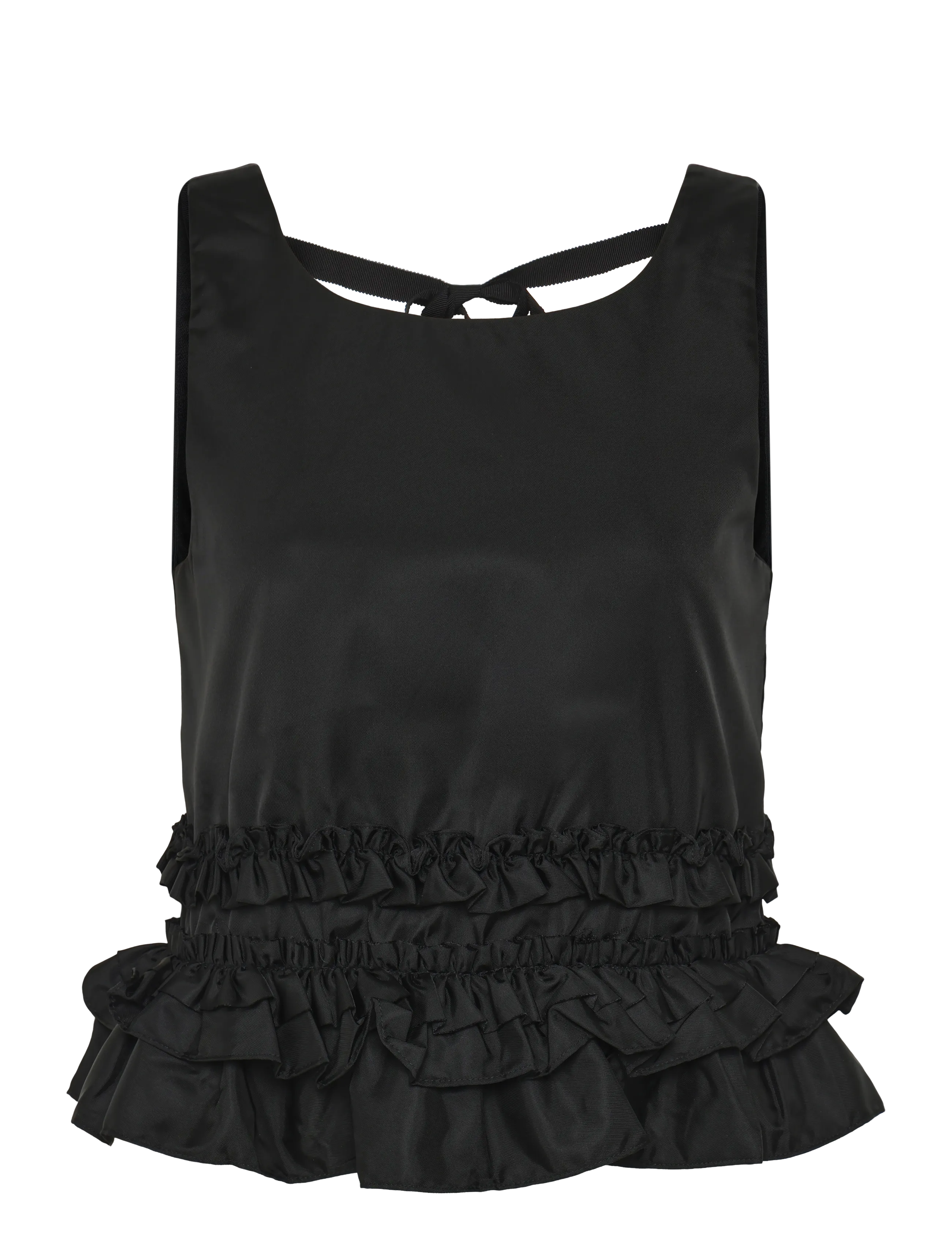 Ganni Duchesse Nylon Open Back Frill Top, 38, T-shirts & Oberteile, Schwarz - Sleeveless, Frauen