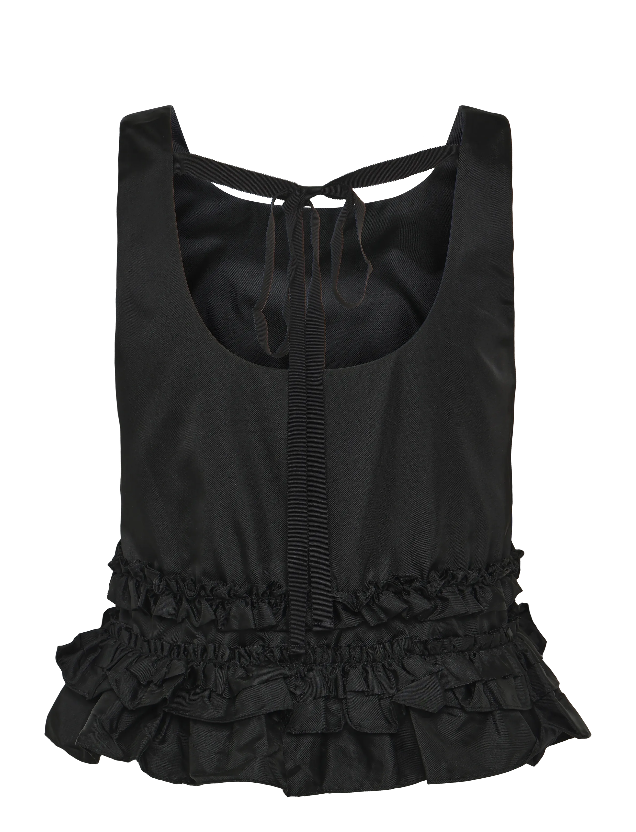 Ganni - Duchesse Nylon Open Back Frill Top - black - 1