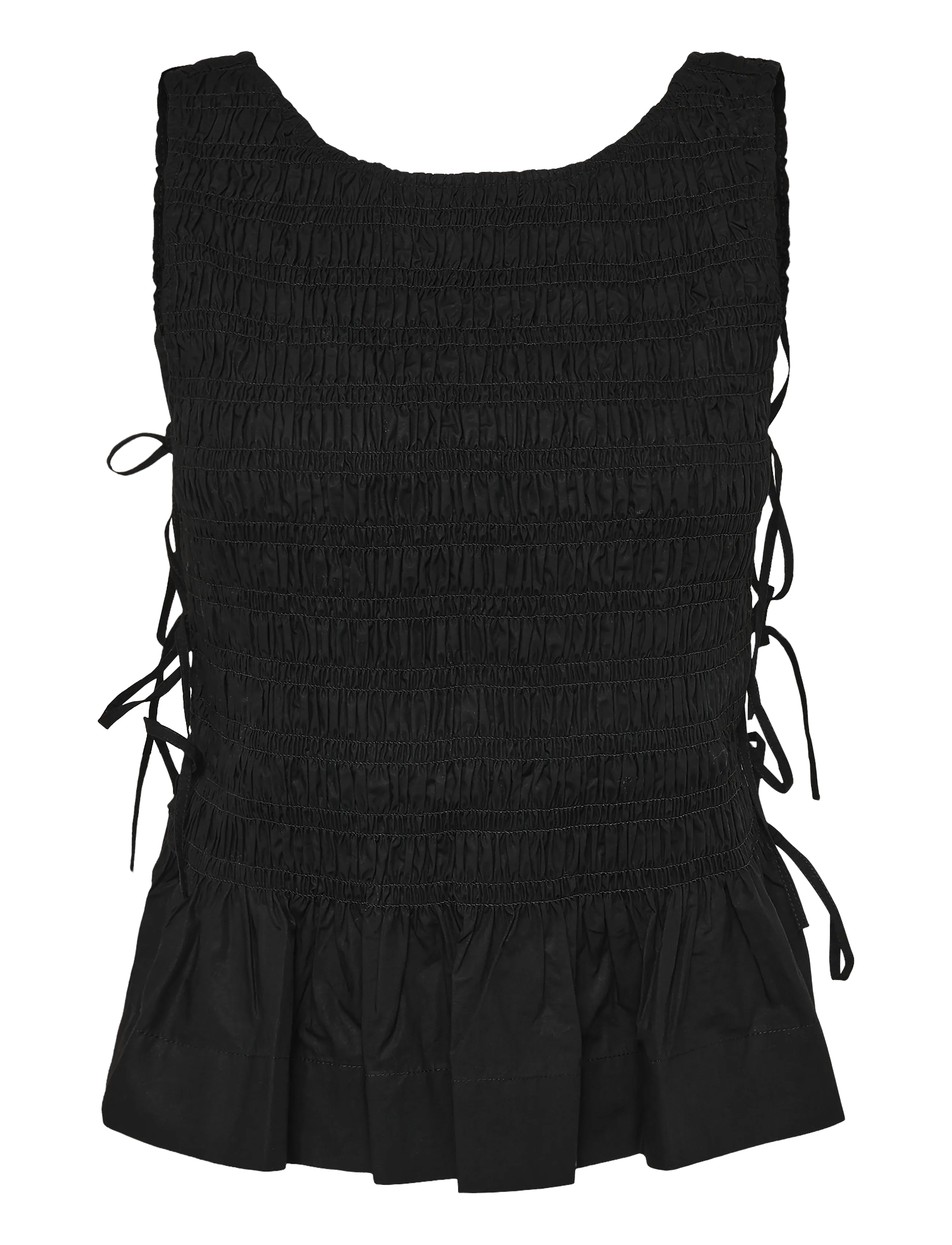 Ganni Cotton Poplin Smock Tie String Top, 36, Blouses, Schwarz - Sleeveless, Frauen
