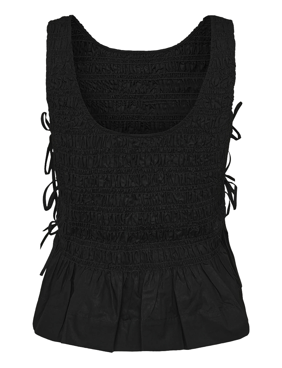 Ganni - Cotton Poplin Smock Tie String Top - Ærmeløse bluser - black - 1
