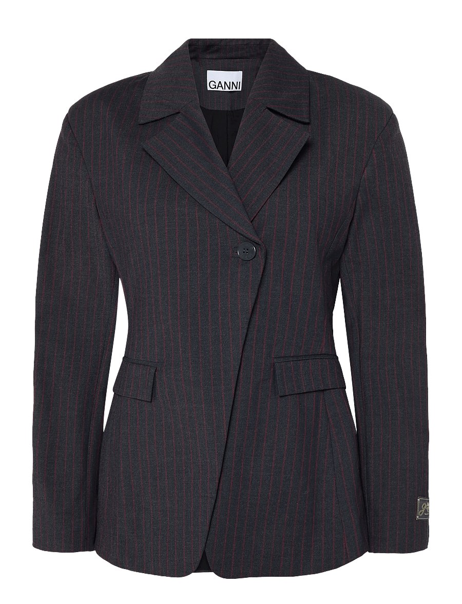 Ganni - Stripe Single-Breasted Blazer - einreihige blazer - grey - 0