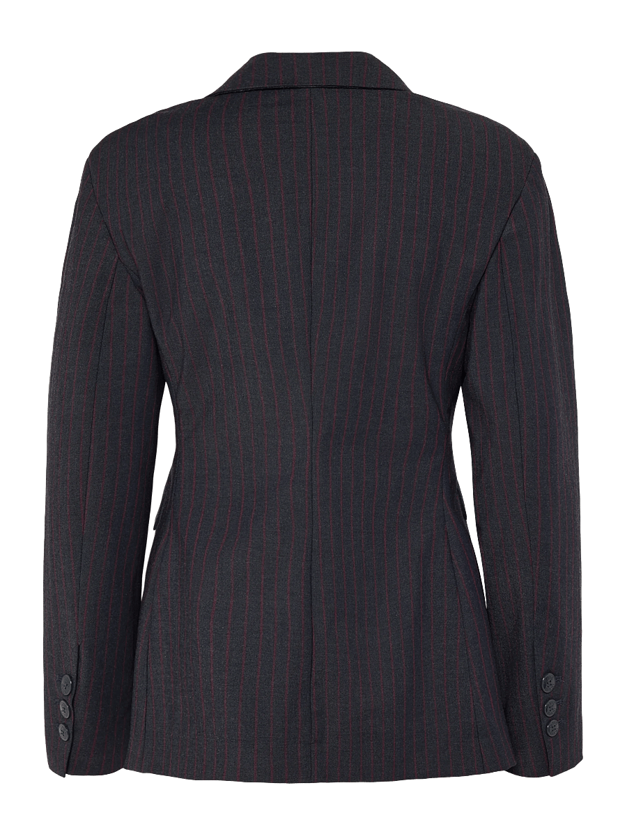 Ganni - Stripe Single-Breasted Blazer - einreihige blazer - grey - 1