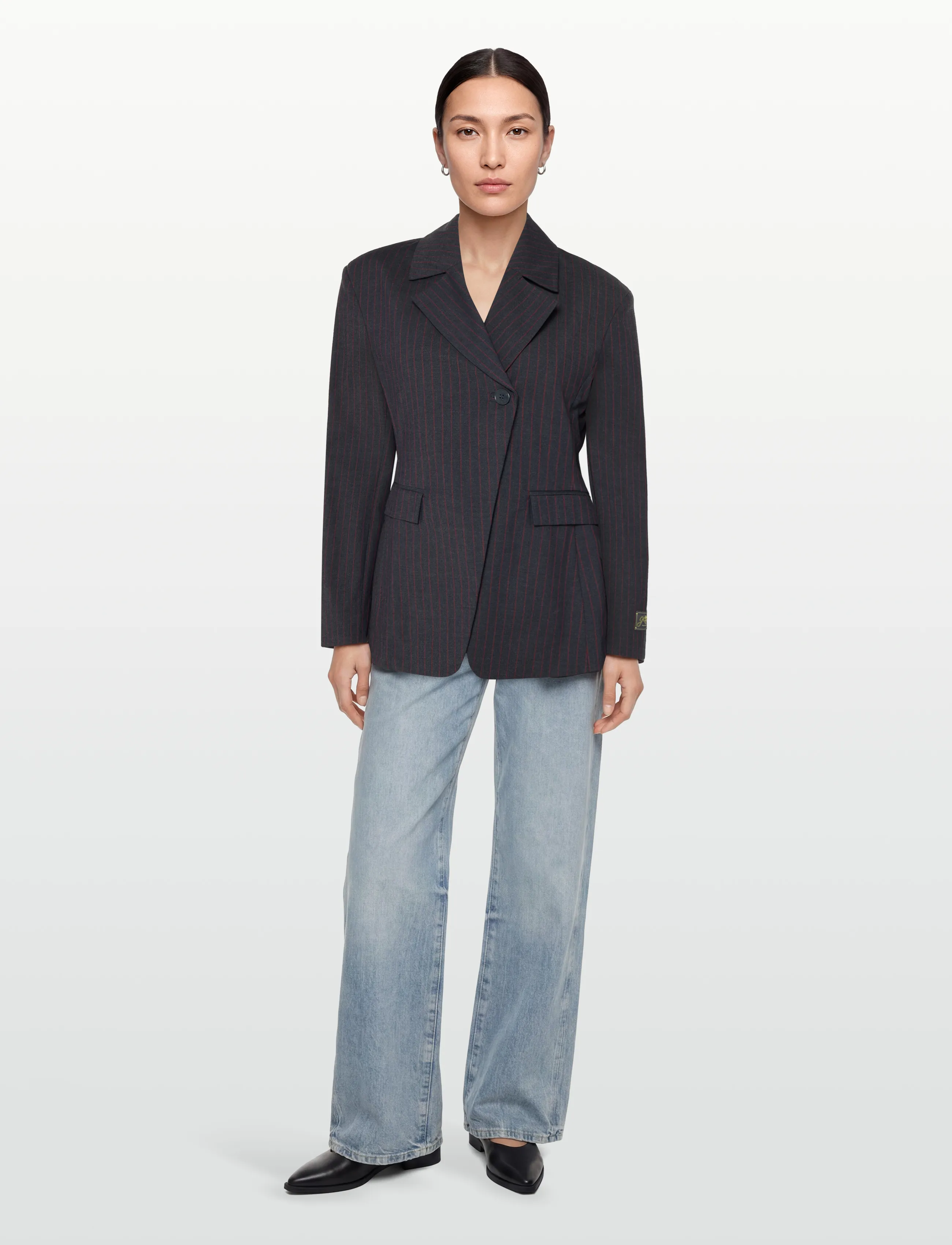 Ganni Stripe Single-Breasted Blazer, 40, Grau - Single Breasted Frauen