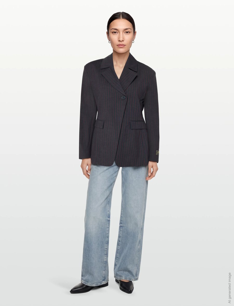Ganni - Stripe Single-Breasted Blazer - grey - 0