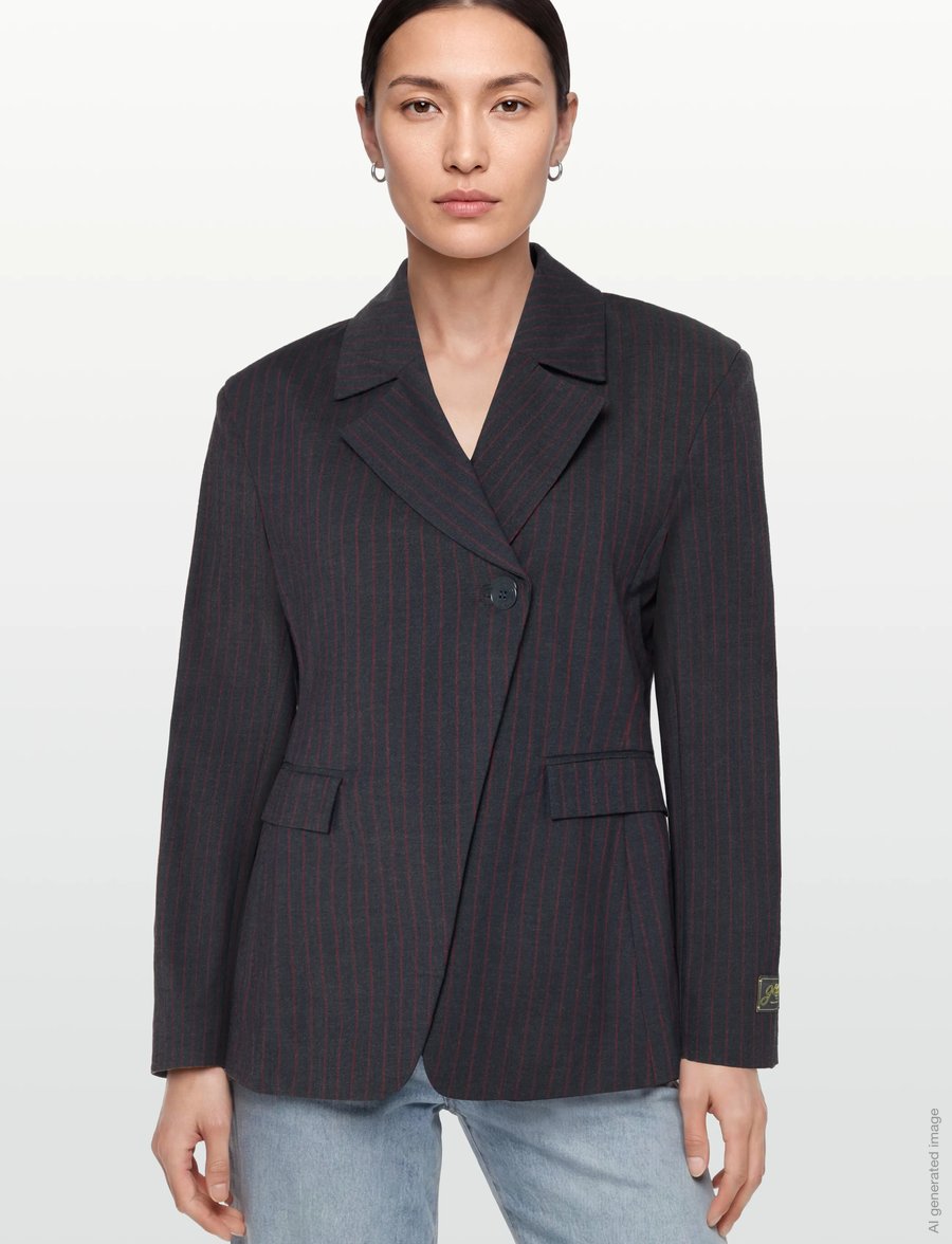Ganni - Stripe Single-Breasted Blazer - grey - 3