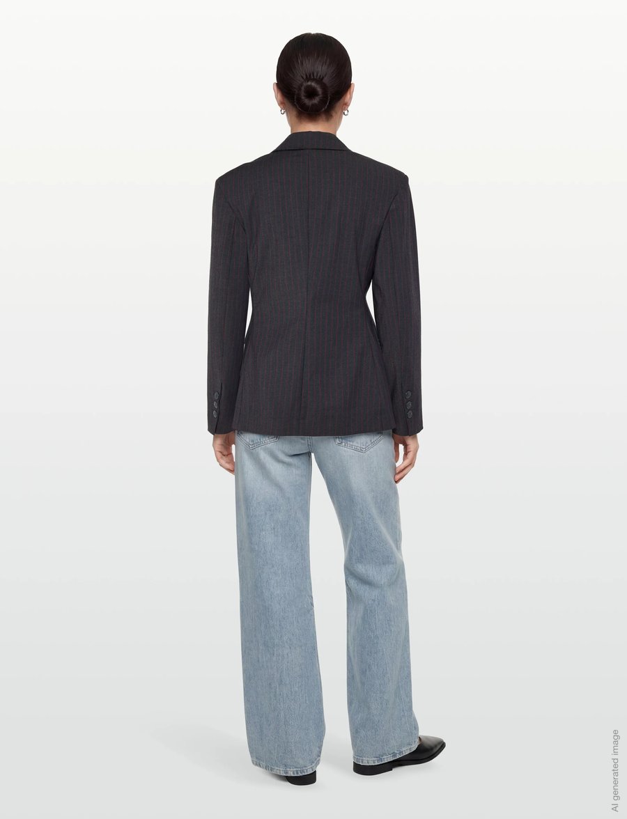 Ganni - Stripe Single-Breasted Blazer - grey - 4