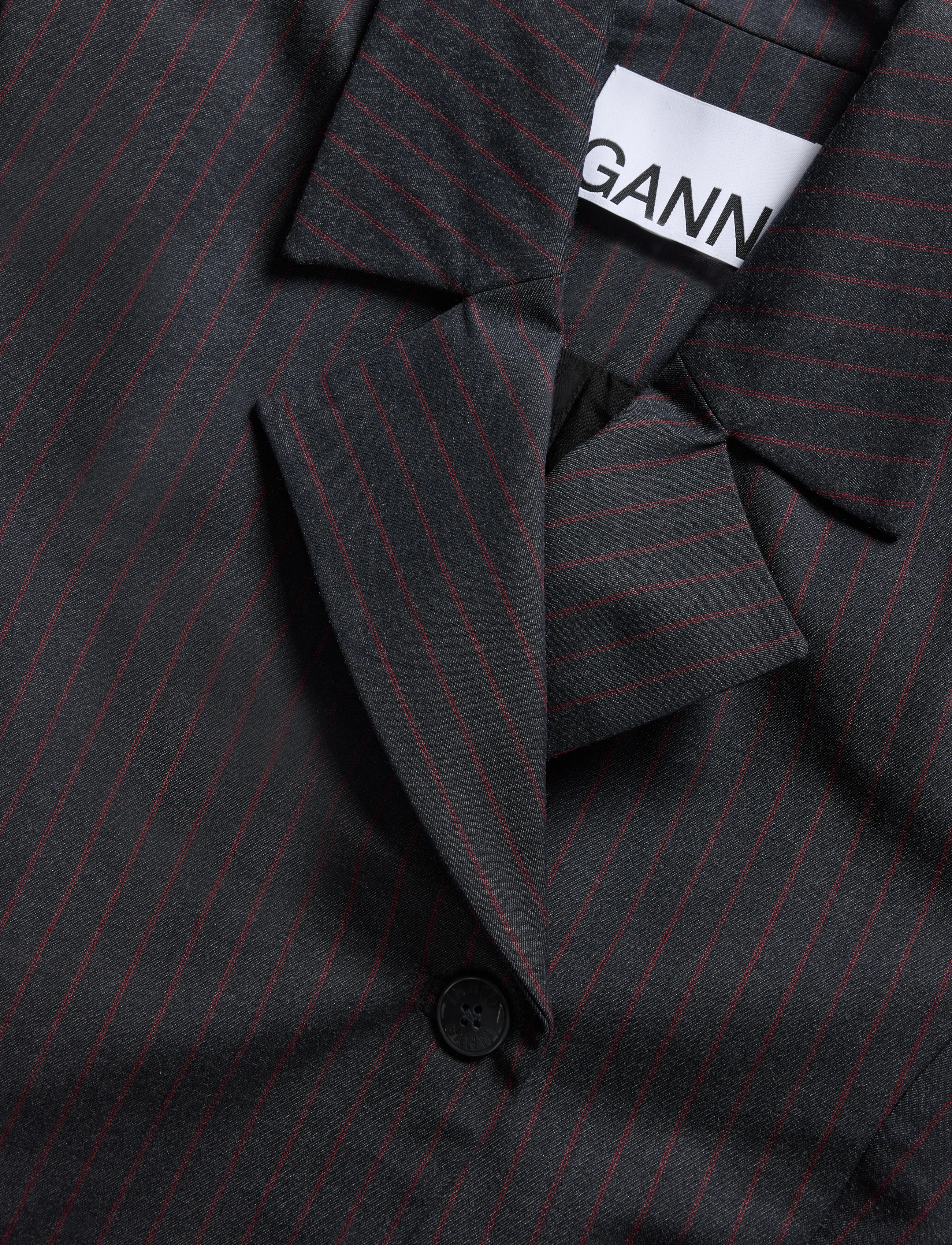 Ganni - Stripe Single-Breasted Blazer - einreihige blazer - grey - 2