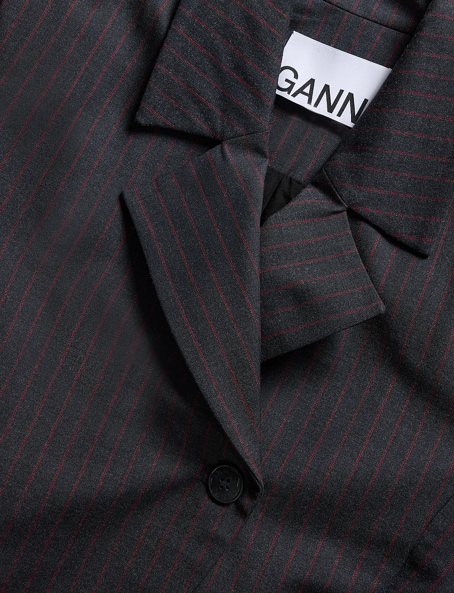Ganni - Stripe Single-Breasted Blazer - einreihige blazer - grey - 2