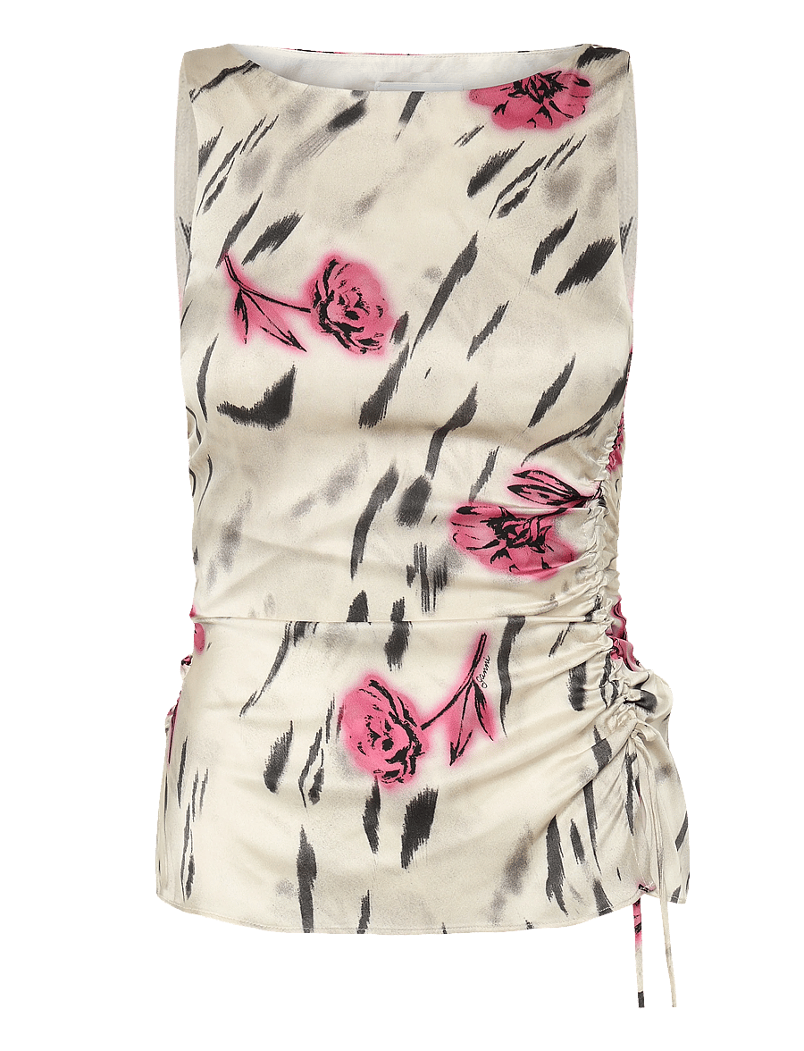 Ganni - Floral Ruched Satin Top - linnen - multicolored - 1