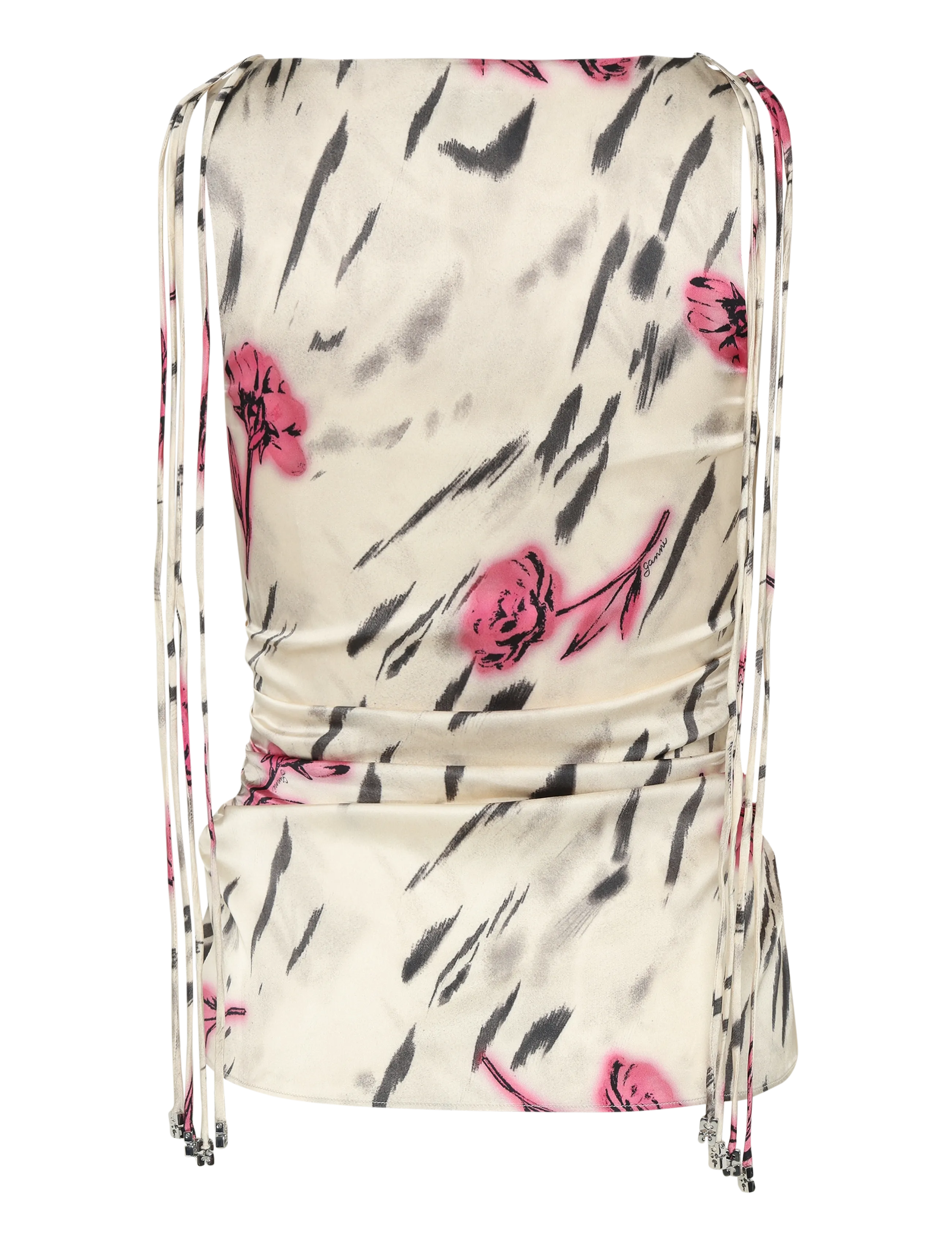 Ganni - Floral Ruched Satin Top - multicolored - 1