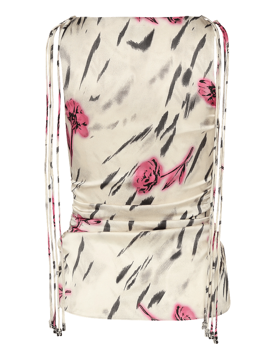 Ganni - Floral Ruched Satin Top - linnen - multicolored - 2
