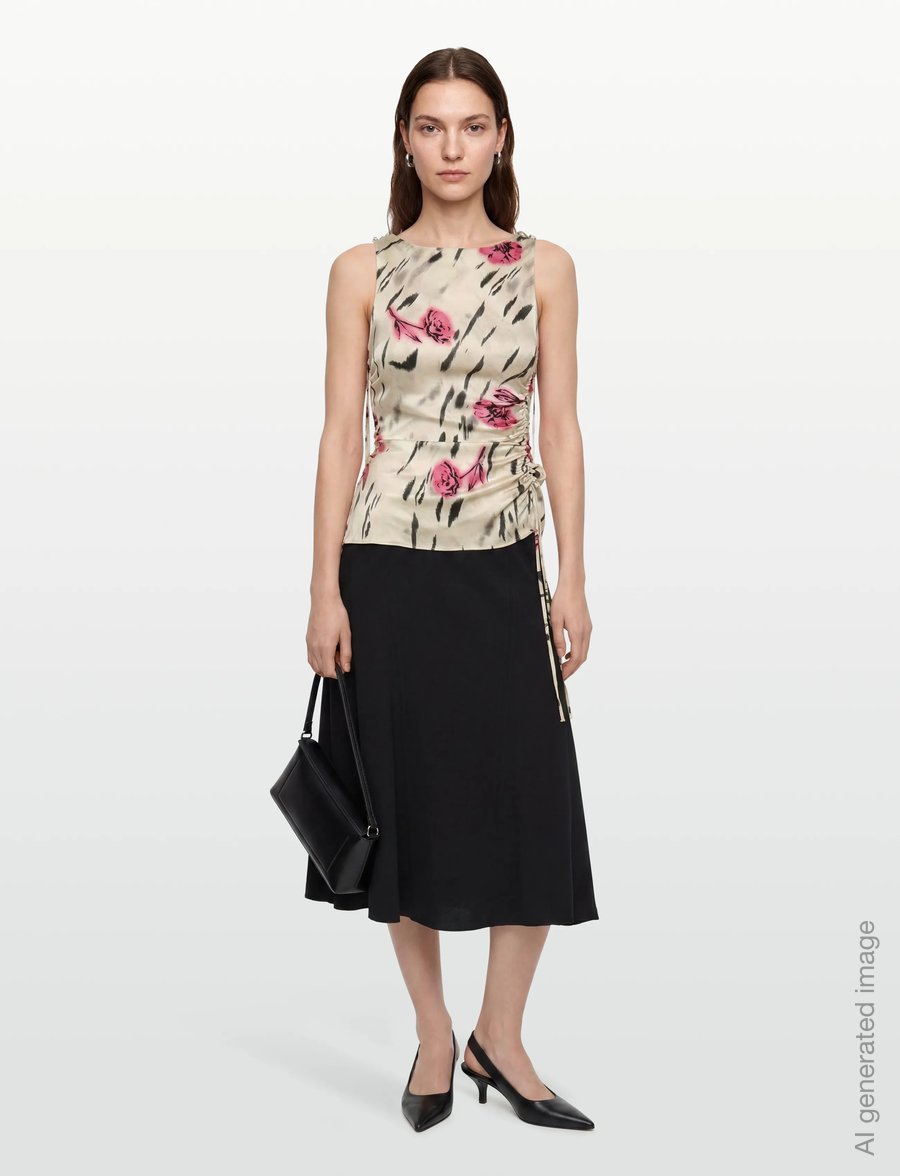 Ganni - Floral Ruched Satin Top - linnen - multicolored - 0