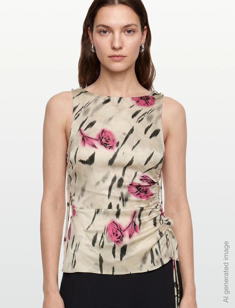Ganni - Floral Ruched Satin Top - linnen - multicolored - 3