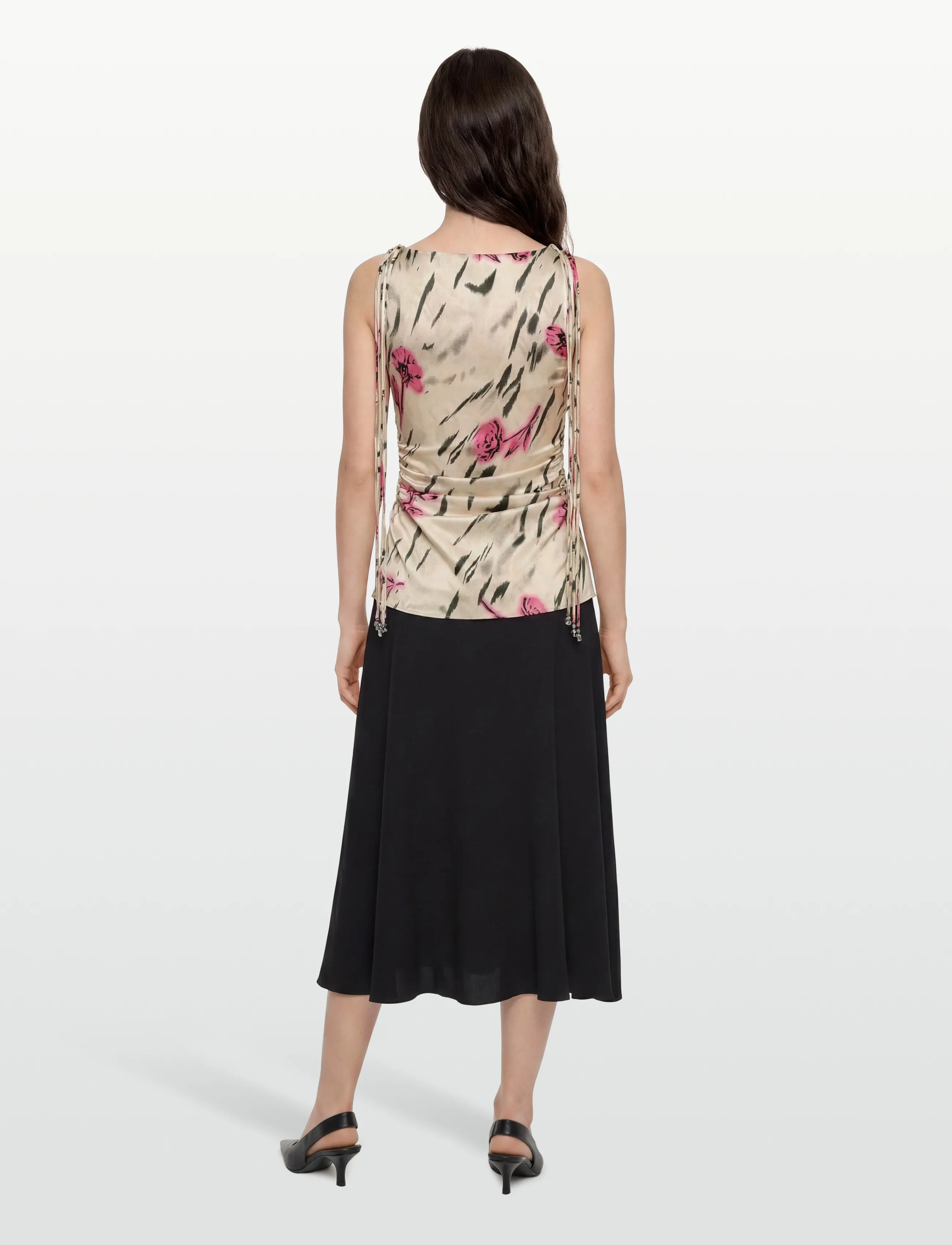 Ganni - Floral Ruched Satin Top - sleeveless tops - multicolored - 4