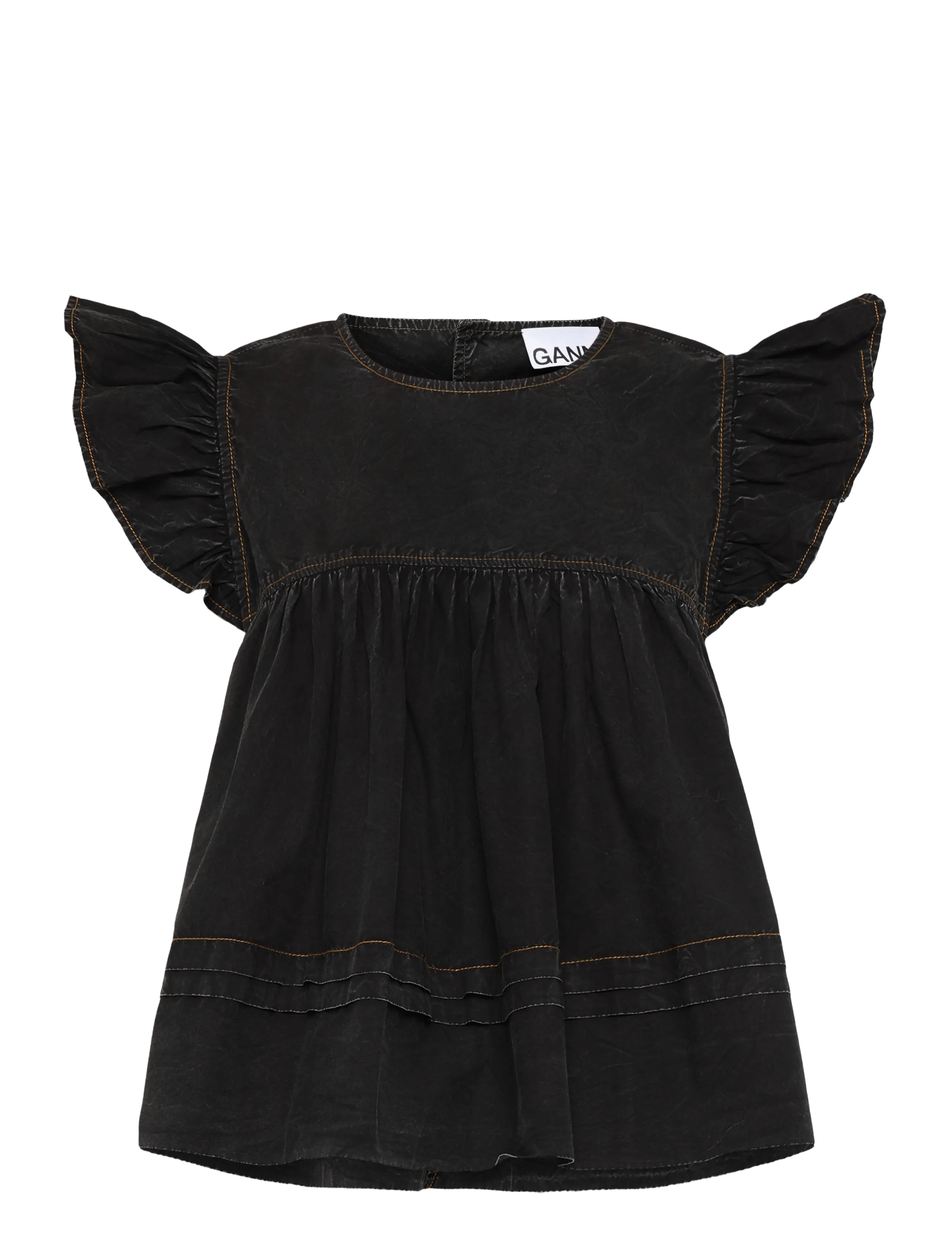 Ganni Garment Dyed Cotton Frill Sleeve Top - Sommer in der Stadt - BLACK / black