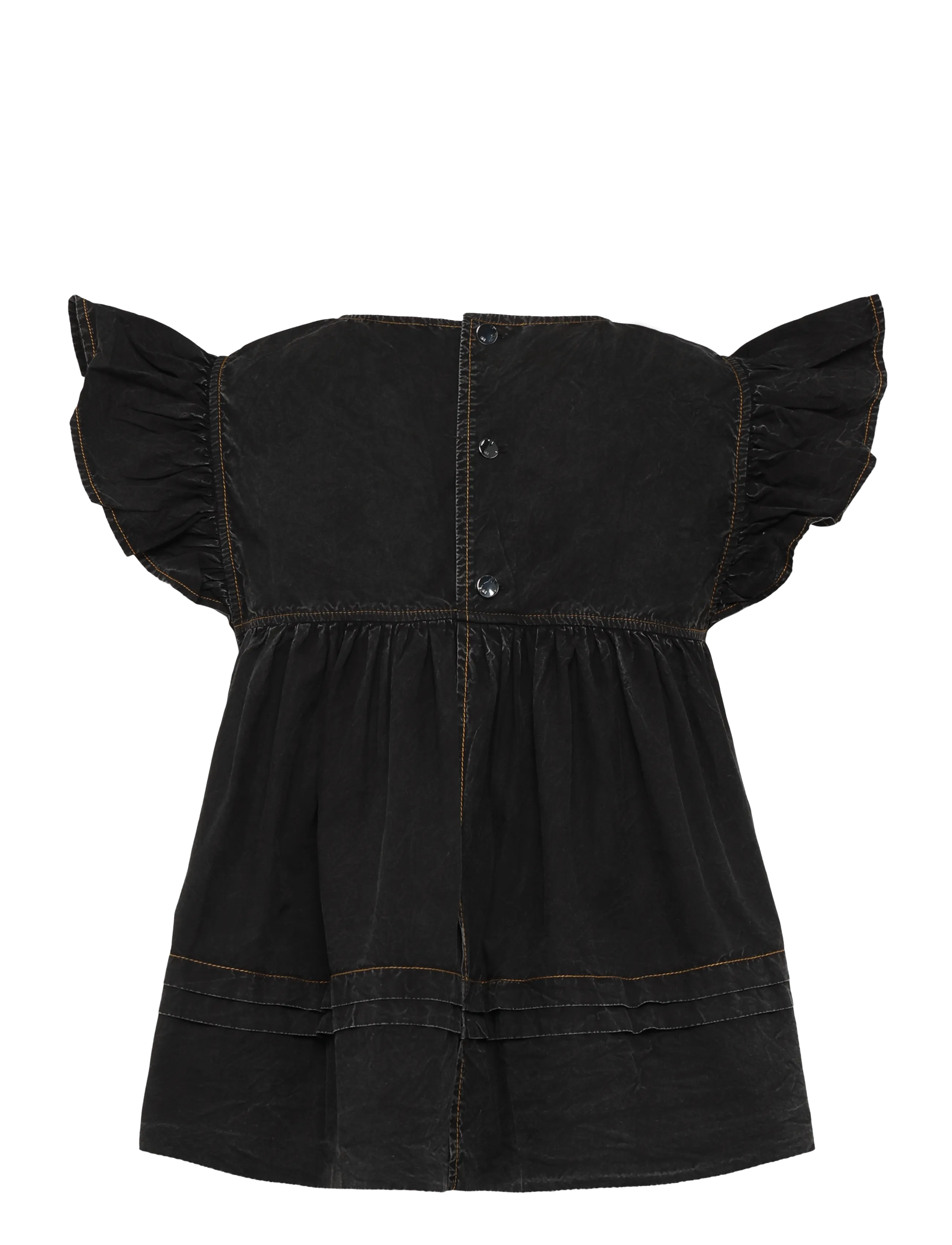 Ganni - Garment Dyed Cotton Frill Sleeve Top - black - 1