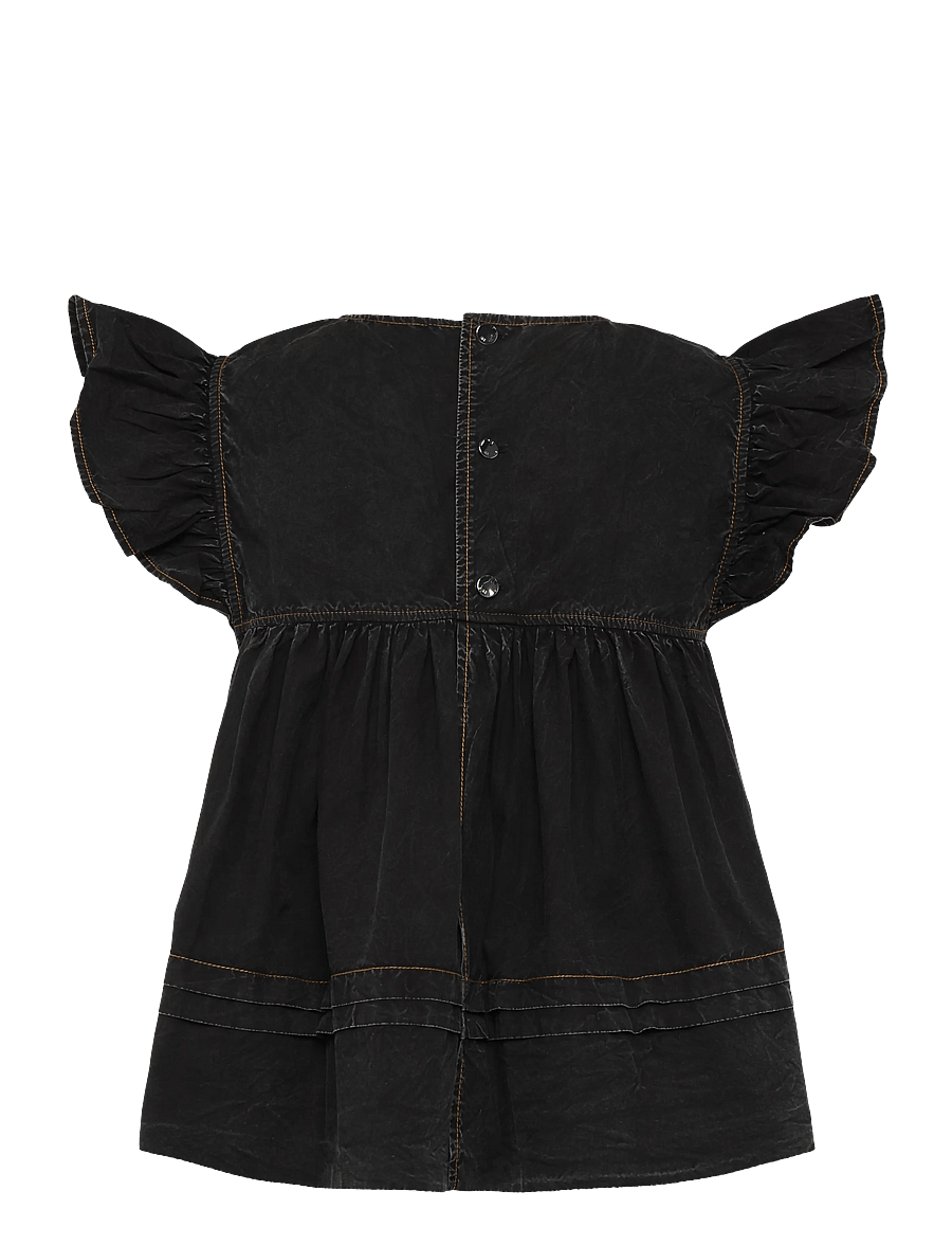 Ganni - Garment Dyed Cotton Frill Sleeve Top - t-shirts - black - 1