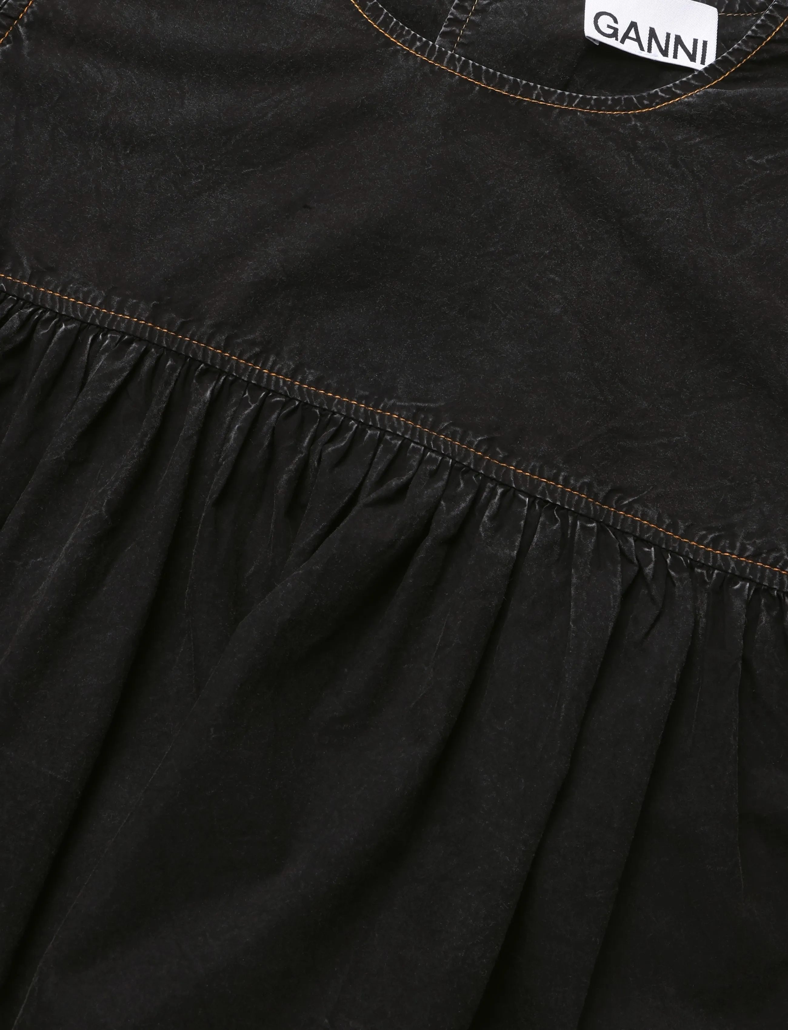 Ganni - Garment Dyed Cotton Frill Sleeve Top - black - 2