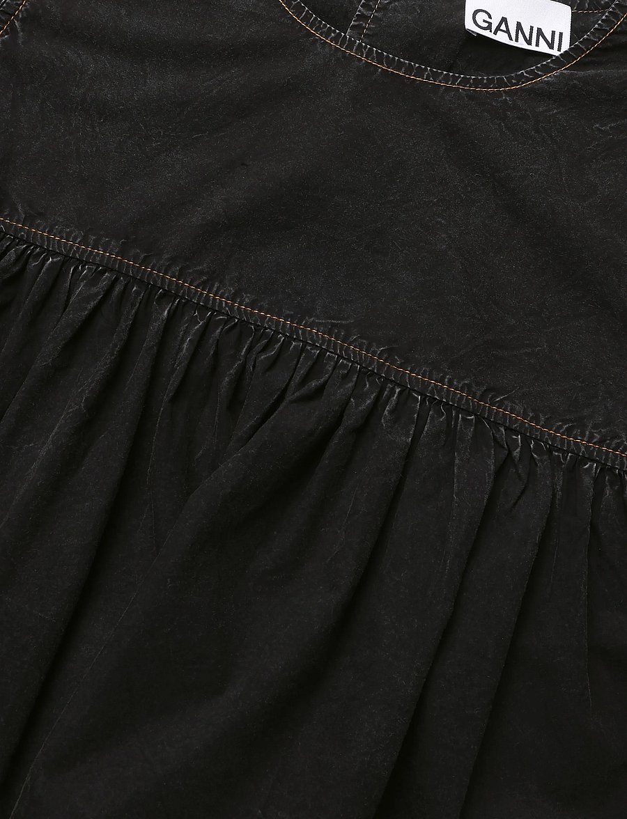 Ganni - Garment Dyed Cotton Frill Sleeve Top - t-shirts - black - 2