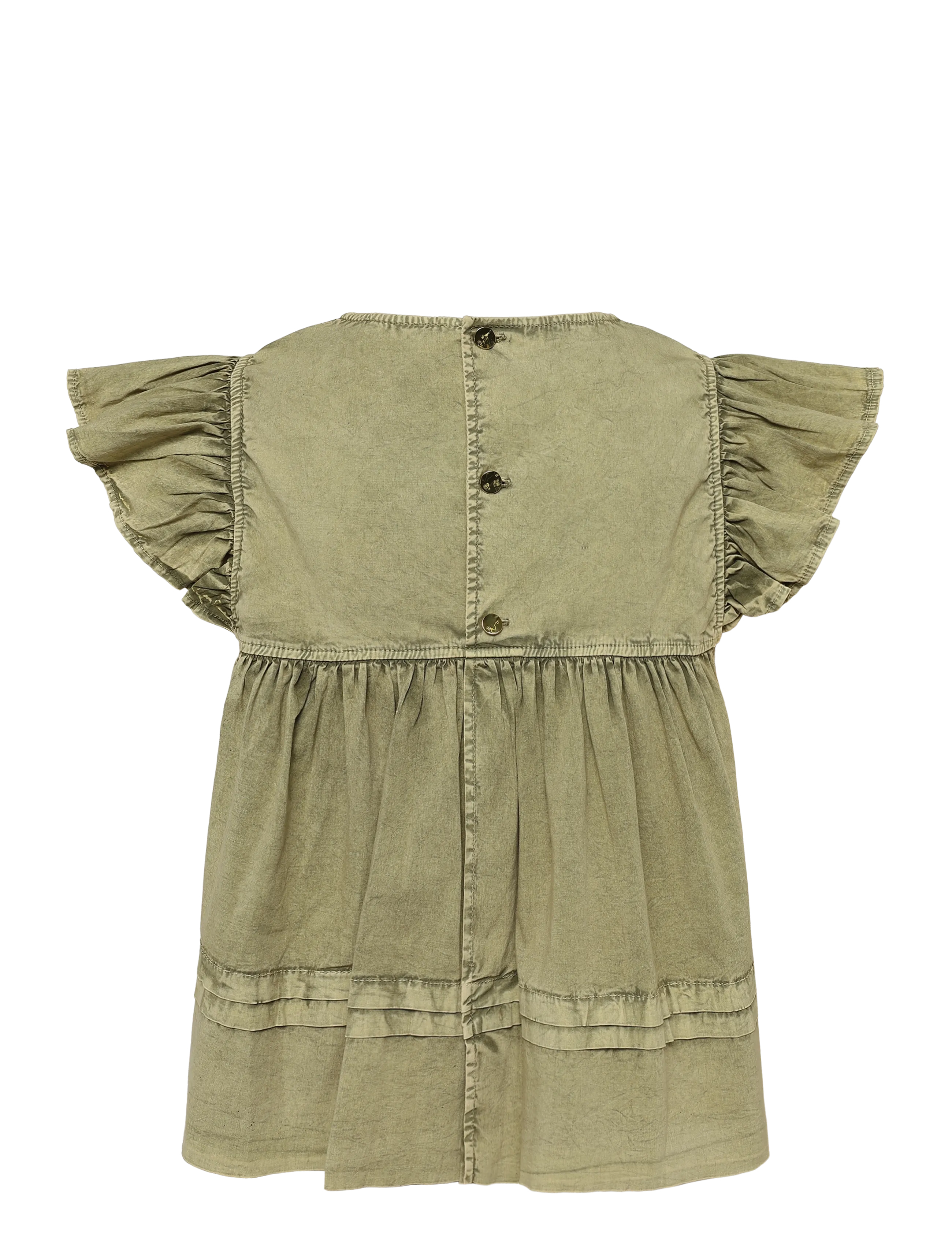 Ganni - Washed Stretch Cotton Frill Sleeve Top - green - 1