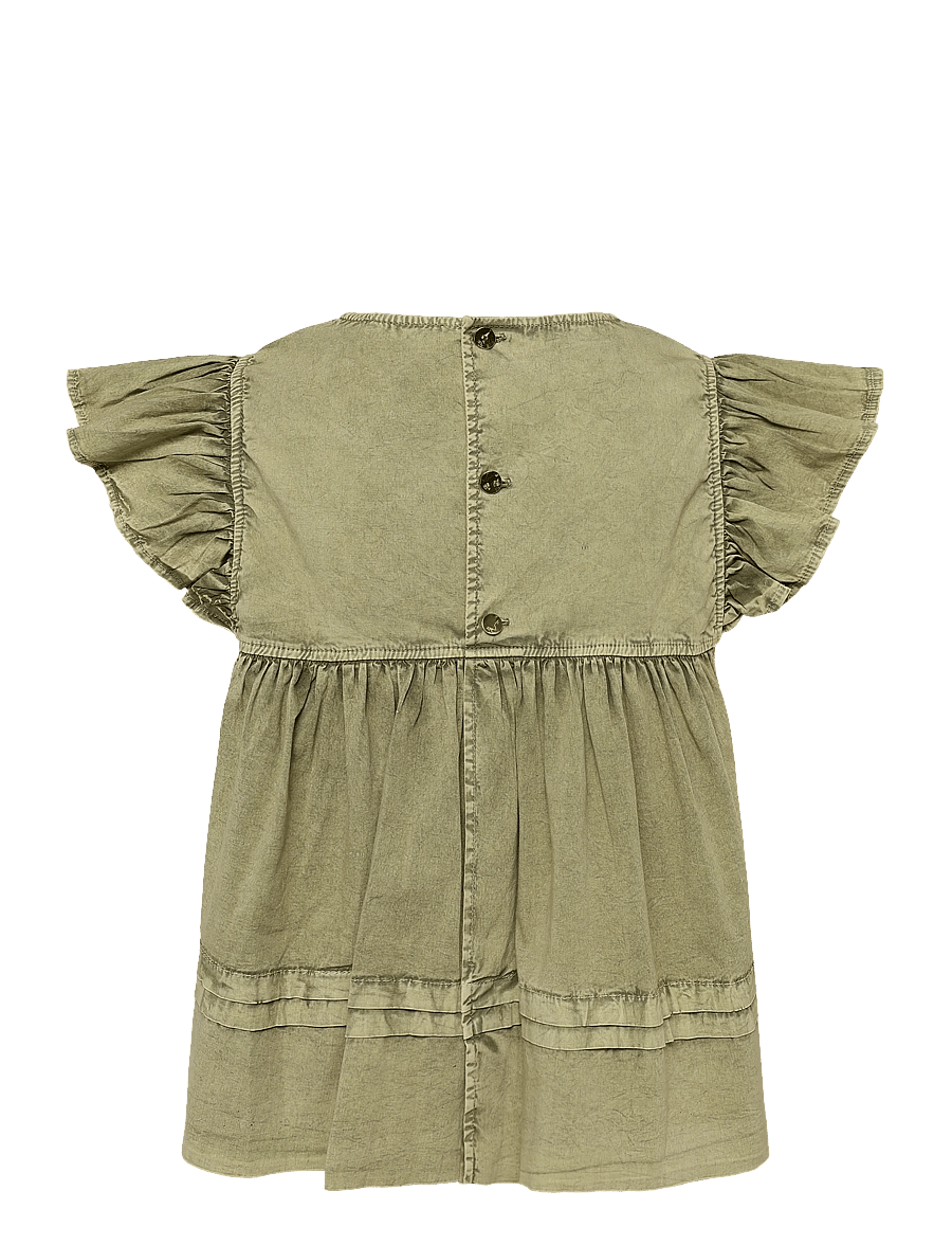 Ganni - Washed Stretch Cotton Frill Sleeve Top - t-särgid - green - 2