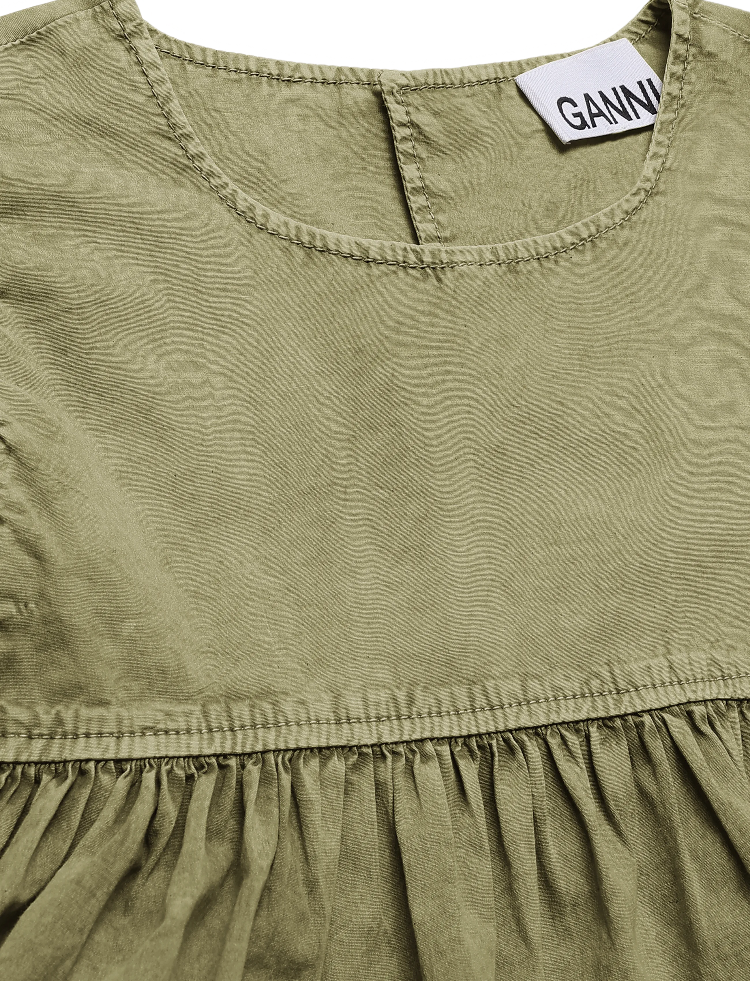 Ganni - Washed Stretch Cotton Frill Sleeve Top - green - 2