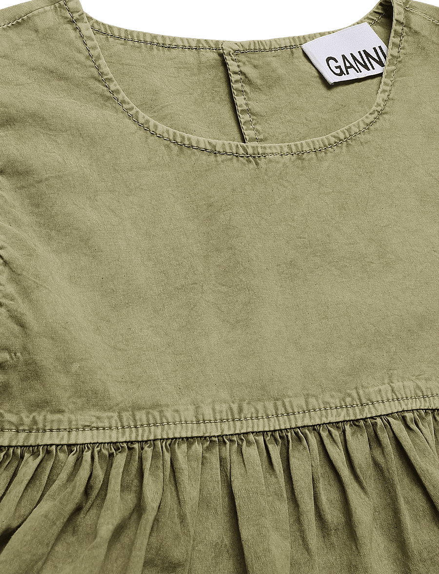 Ganni - Washed Stretch Cotton Frill Sleeve Top - t-särgid - green - 5