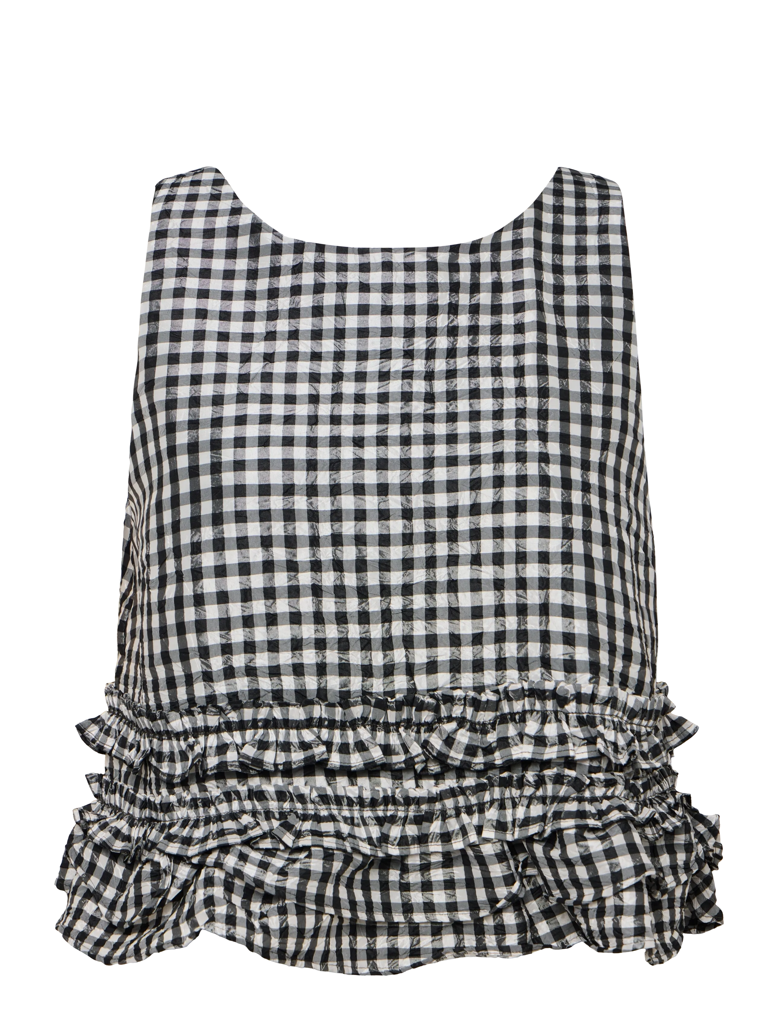 Ganni - Check Print Ruffled Top - black - 1