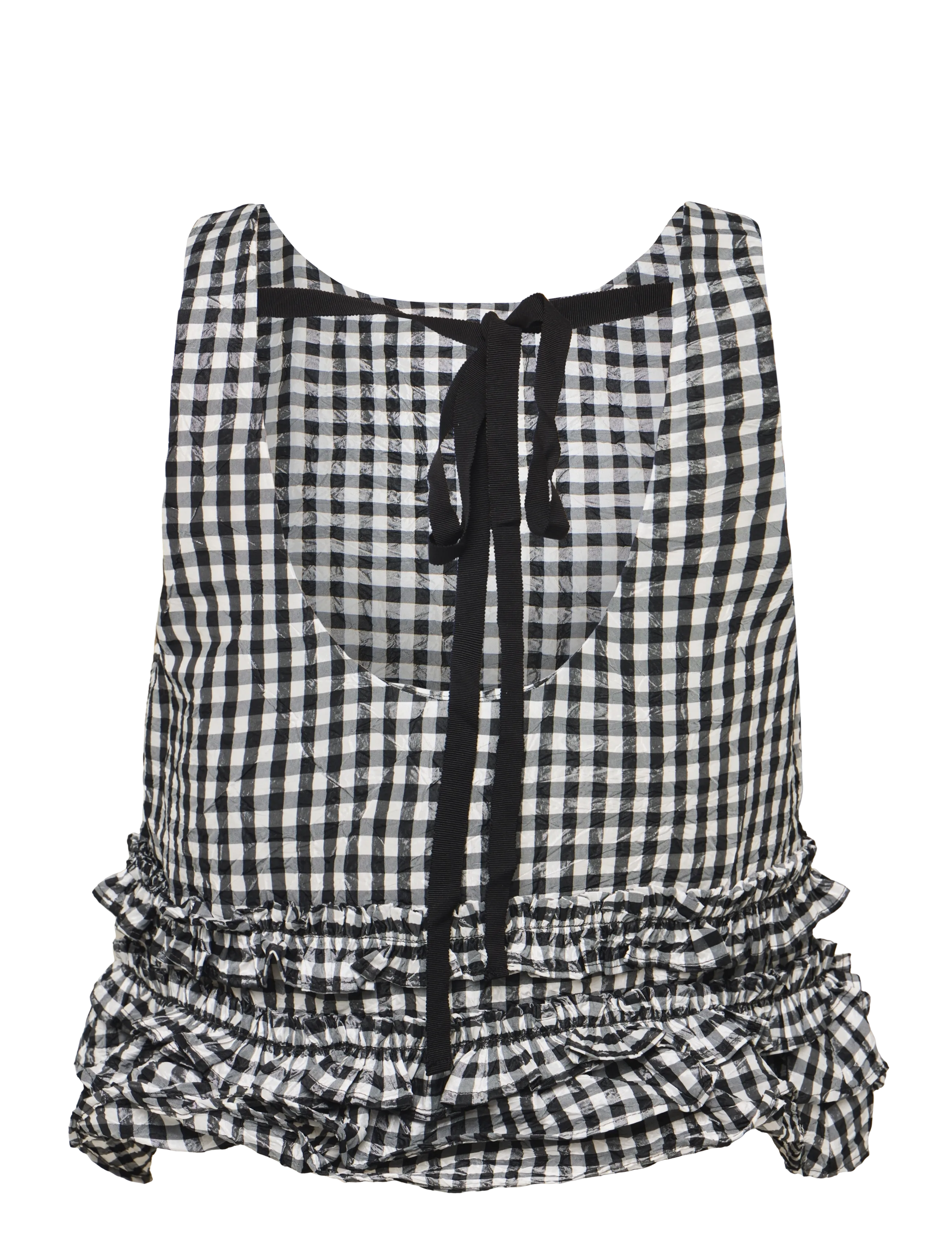 Ganni - Check Print Ruffled Top - black - 2