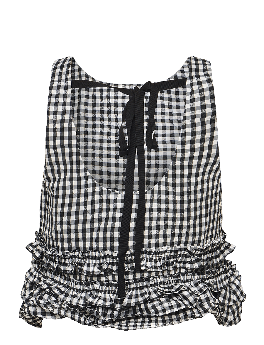 Ganni - Check Print Ruffled Top - sleeveless tops - black - 2