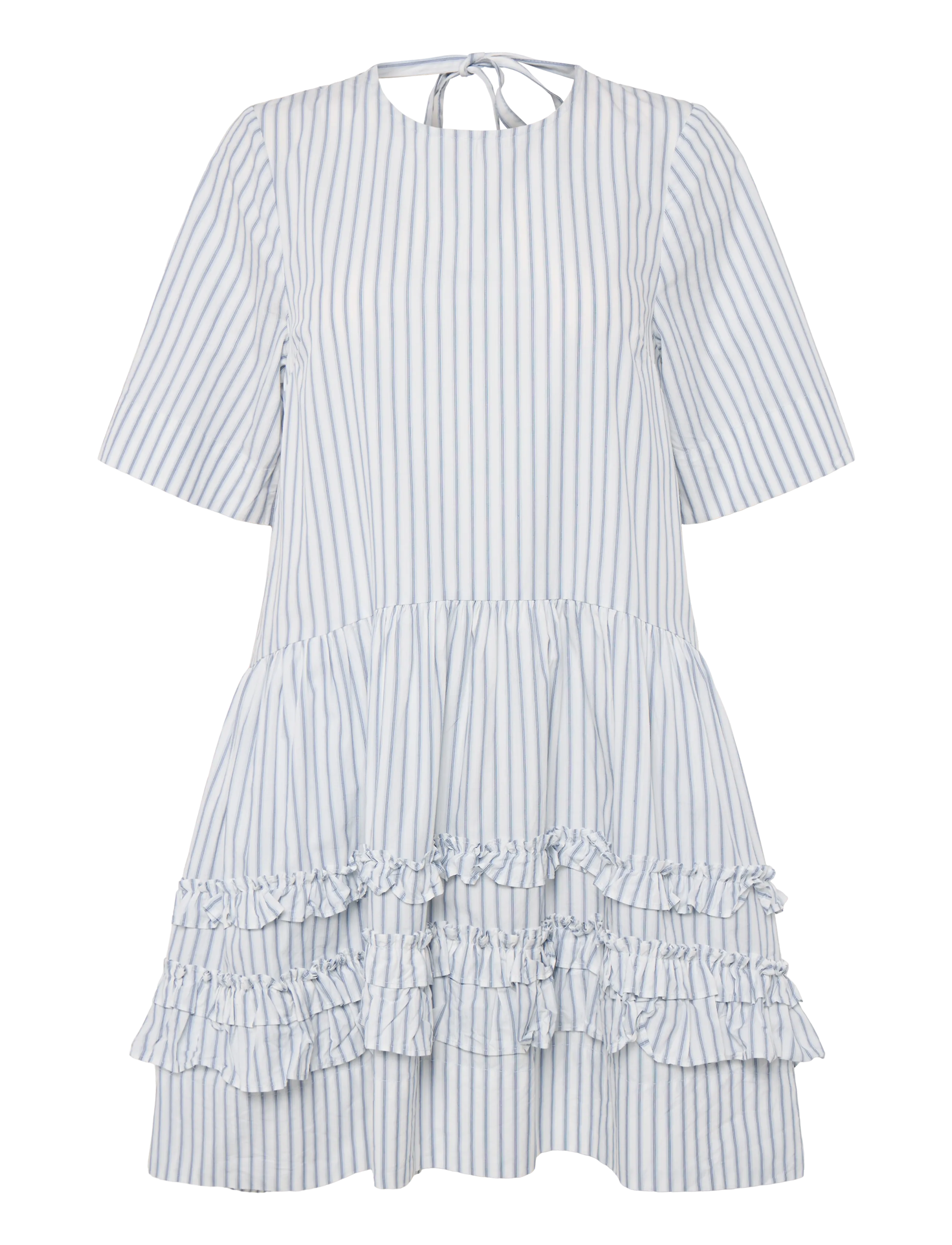 Ganni Striped Organic Cotton Mini Dress - Kurze Kleider - WHITE / white