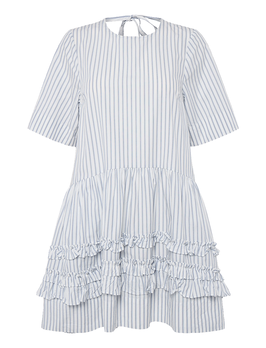 Ganni - Striped Organic Cotton Mini Dress - konfirmationstøj - white - 1