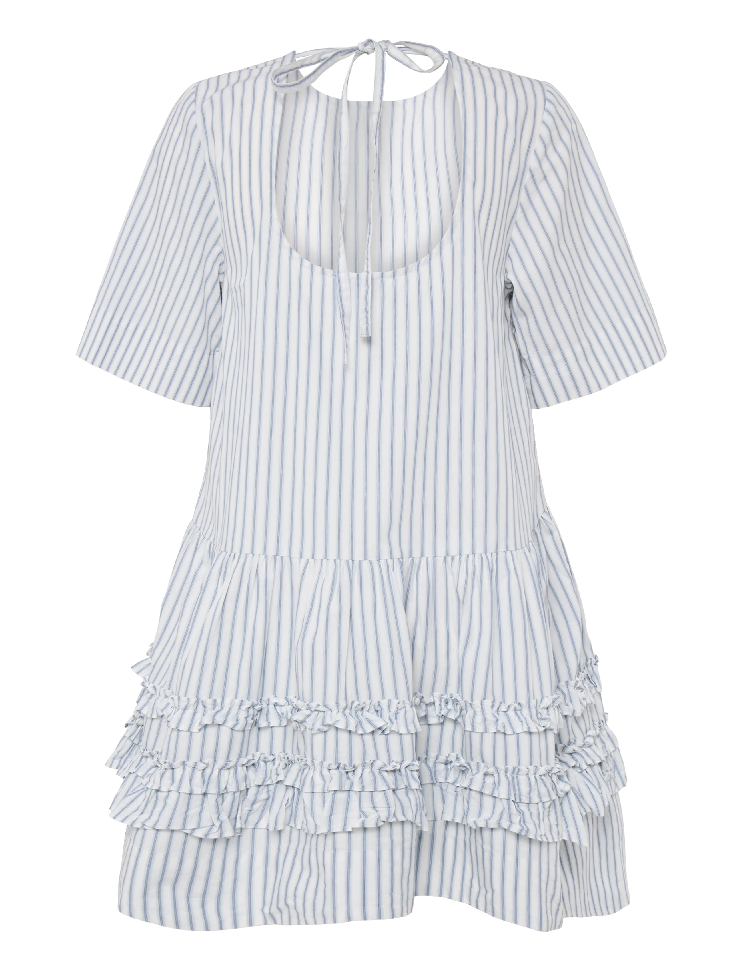 Ganni - Striped Organic Cotton Mini Dress - konfirmationstøj - white - 2