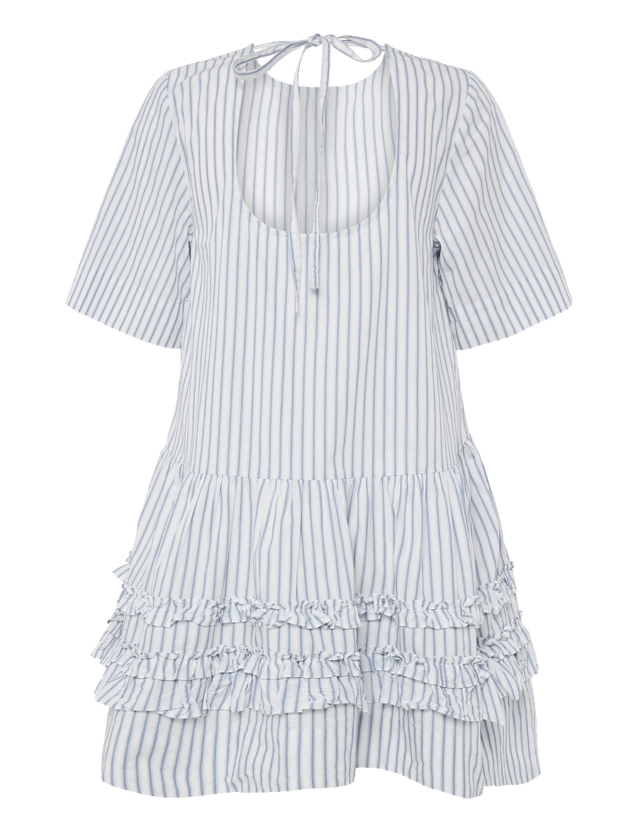 Ganni - Striped Organic Cotton Mini Dress - konfirmationstøj - white - 2